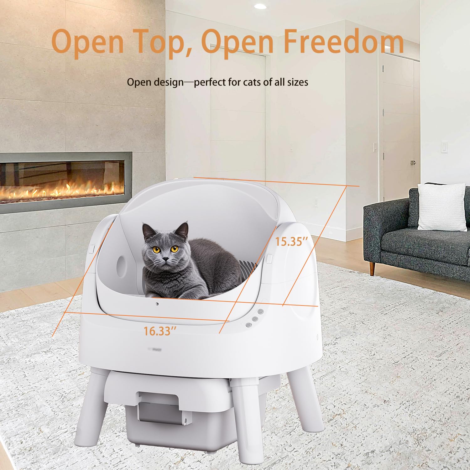 Mimfam Autoscooper 11 Self Cleaning Cat Litter Box, Automatic For Multiple Cats, Open Top, White, Large (24.24 L X 16.32 W X