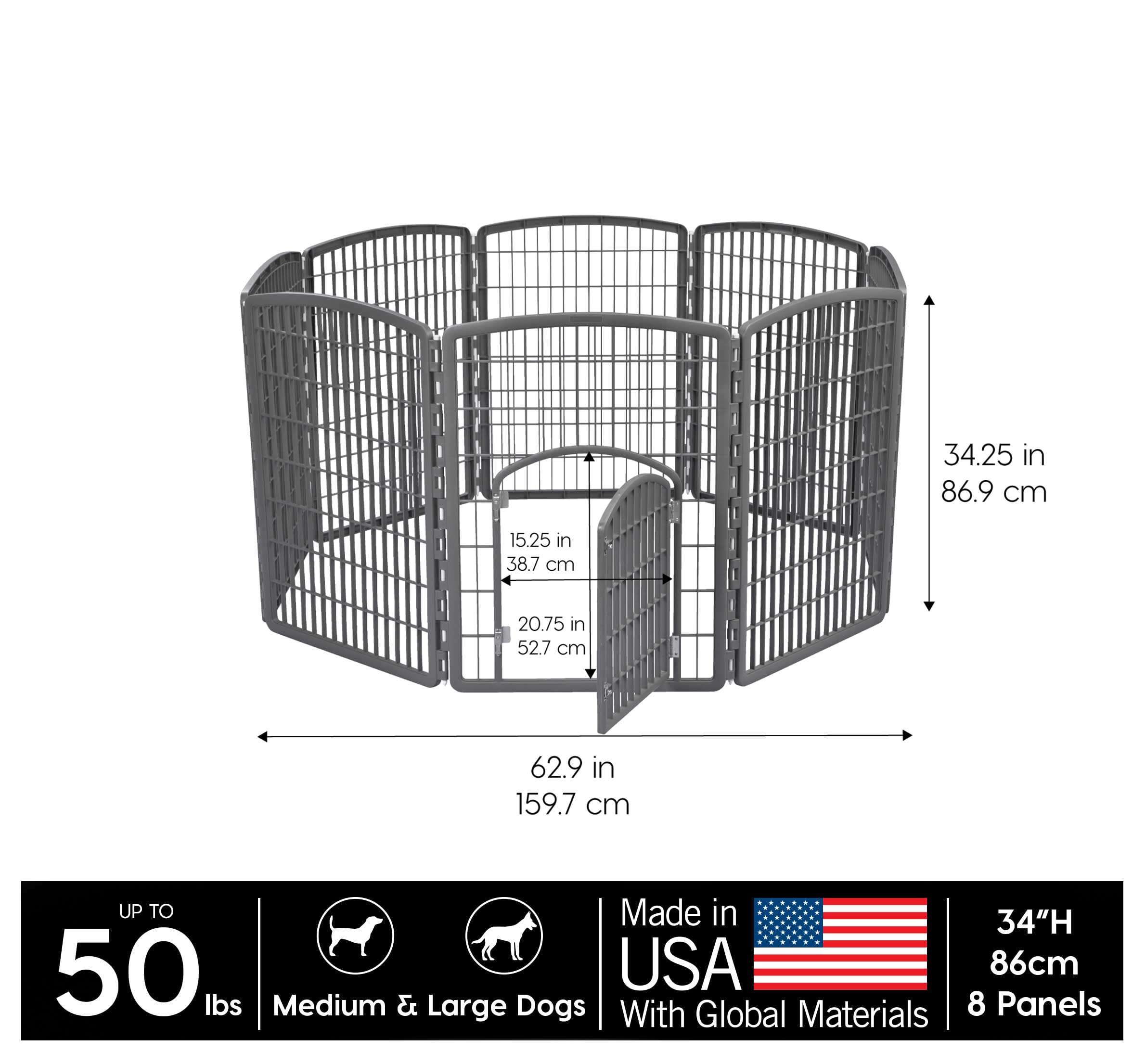 Iris Usa Dog Playpen, 8-Panel 34 Pet Playpen With Door, Puppy Playpen, Indoor/Outdoor Dog Pen, 63 X 63 X 34, Foldable, Customi