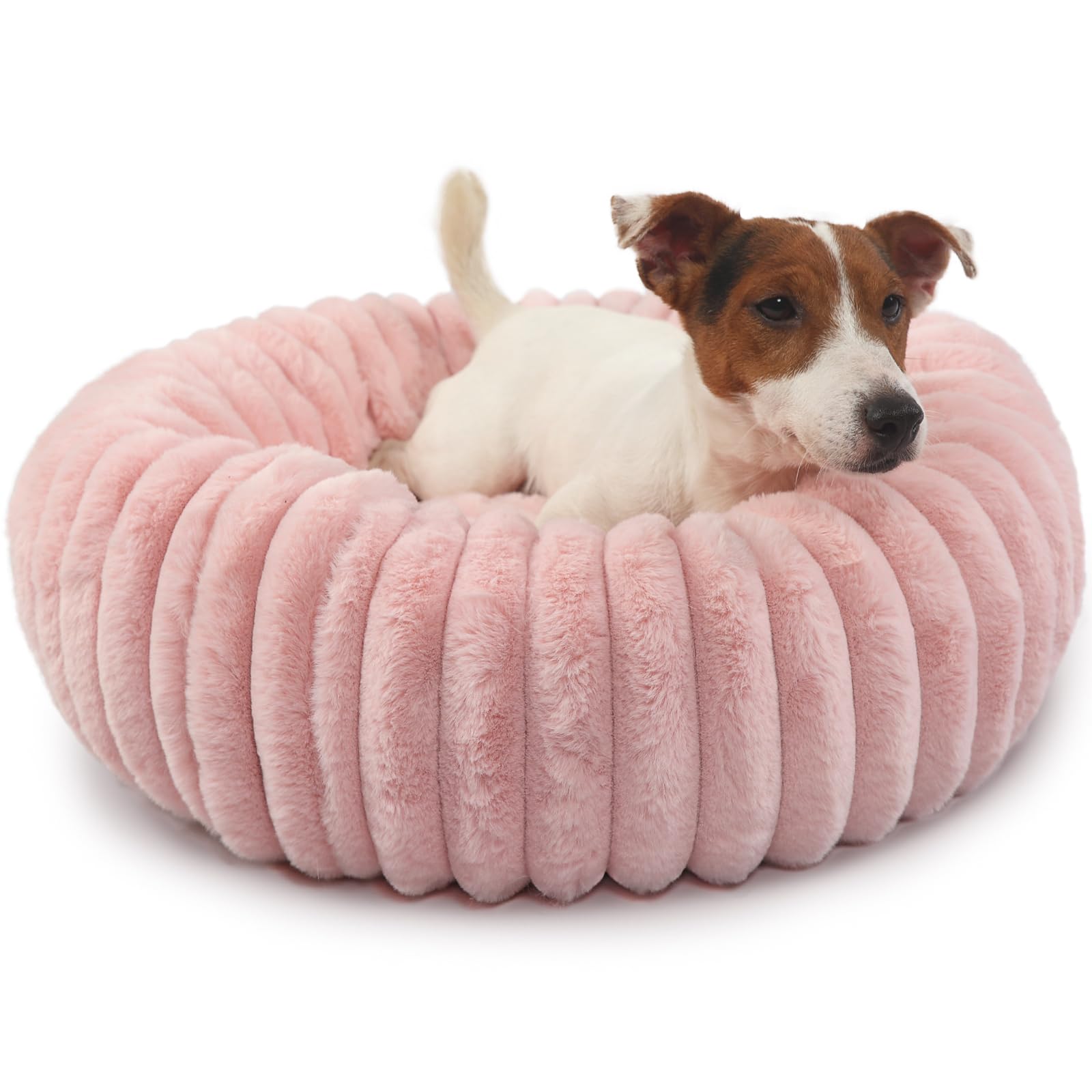 Donut Small Dog Bed Washable Cute Puppy Beds With Corduroy Fleece & Anti Slip Bottom, Round Faux Fur Pet Snuggle Beds For Large 