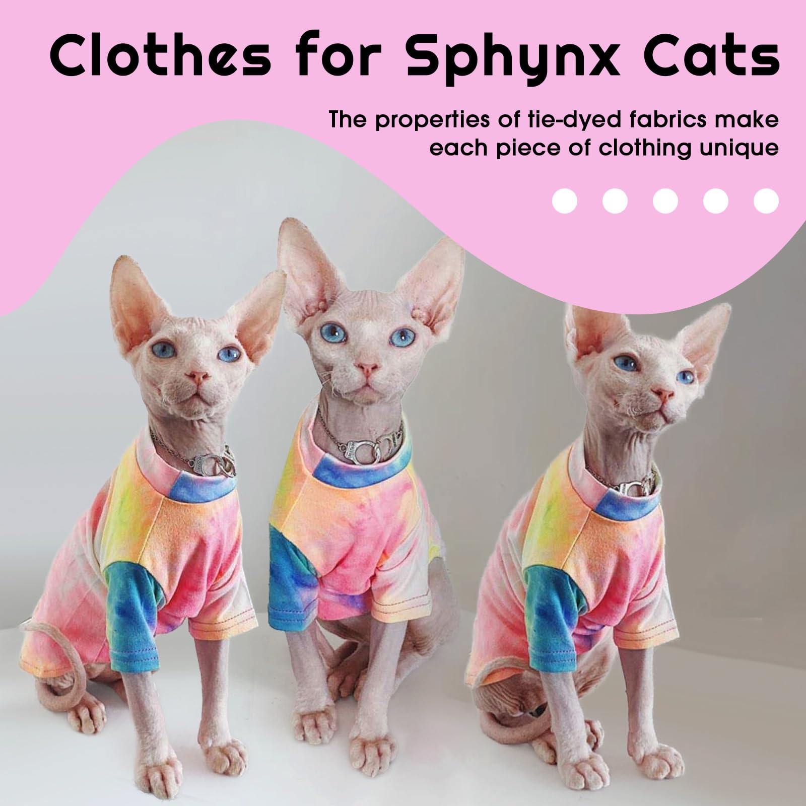 Qbleev Sphynx Cat Clothes, Hairless Cats Rainbow Rendering T-Shirt For Spring Summer Autumn, Breathable Cat Wear Clothes Vest Sh