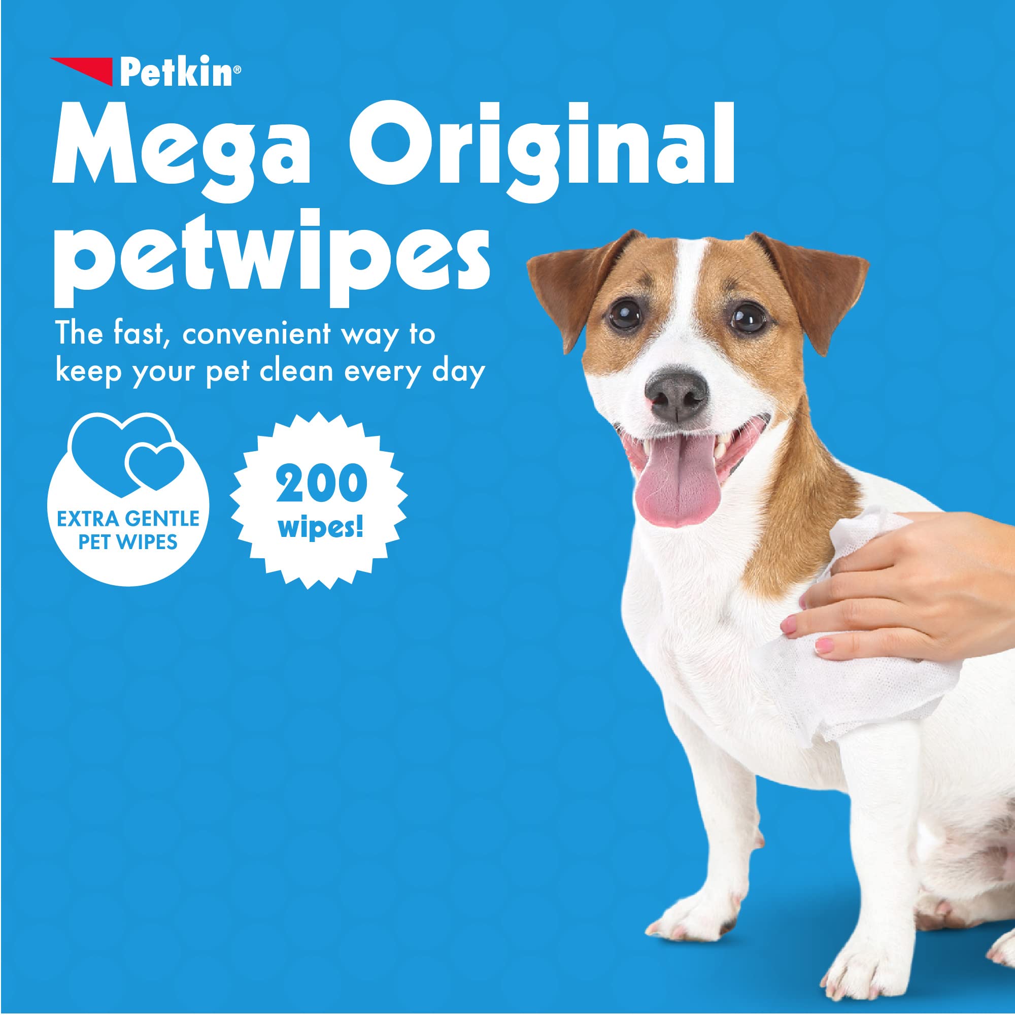 Petkin Mega Petwipes, 200 Wipes - Pet Wipes For Dogs And Cats - For Face, Paws, Ears, Body And Eye Area - Super Convenient Dog Cleaning Wipes, Ideal For Home Or Travel - Easy To Use