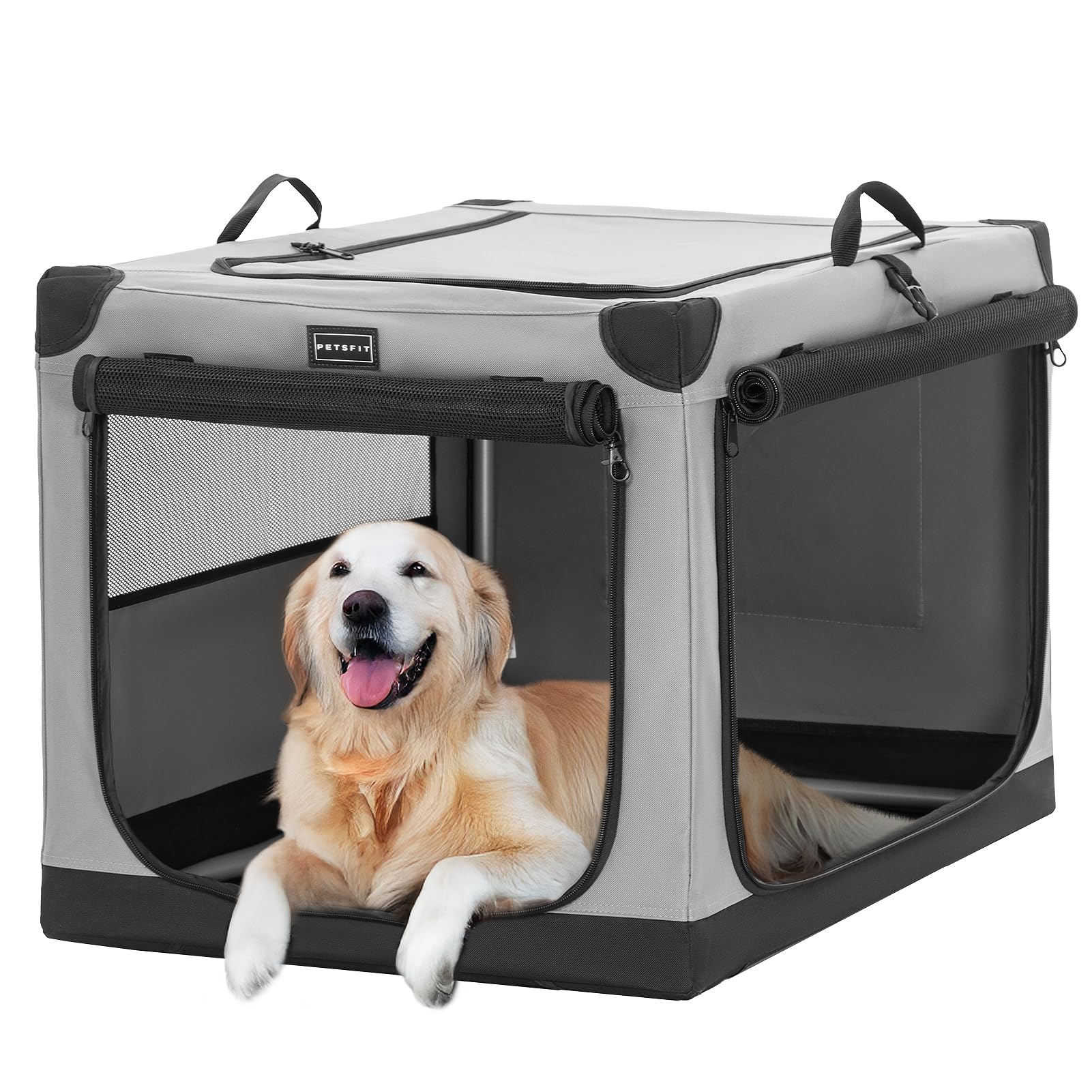 Petsfit Travel Dog Crate, With Patented Adjustable Fabric Cover, Chewproof & Lockable Mesh Doors, Waterproof Base Soft Sided Ken