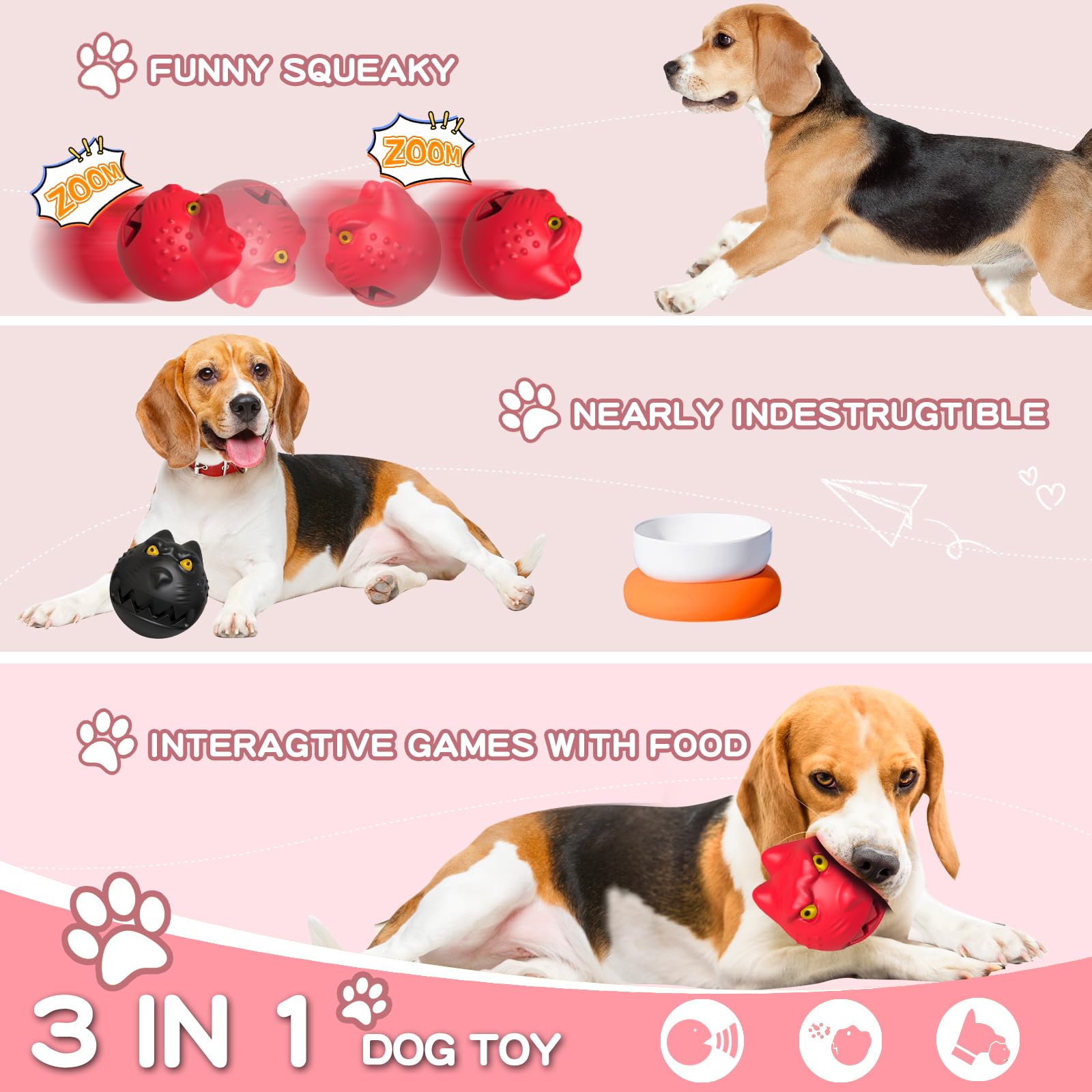 Bobosogo Dog Toys For Aggressive Chewers, Squeaky Dog Chew Toys For Large Breed, Tough Indestructible Interactive Chew Toys For Medium Large Dogs (Red)