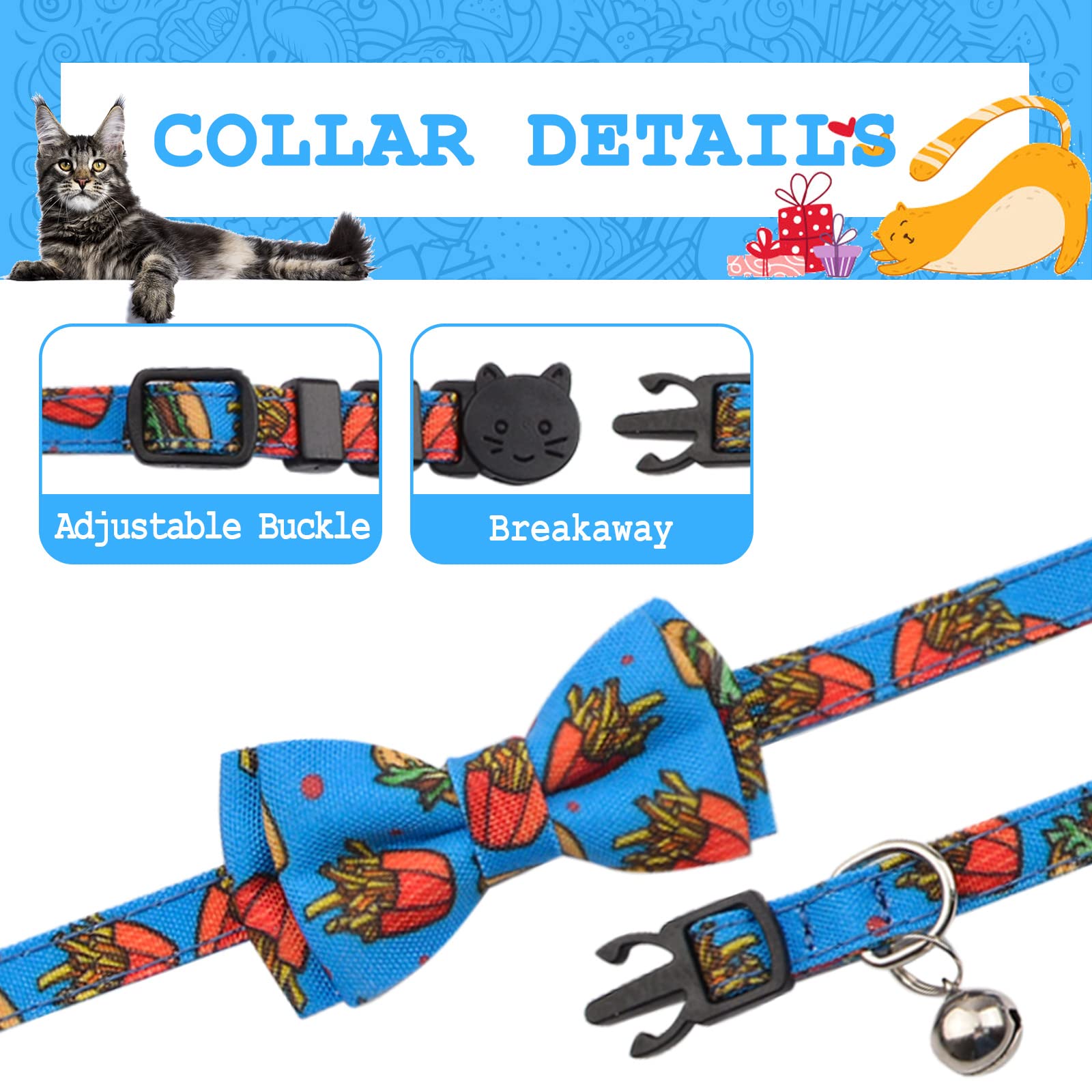 Hacraho Bow Tie Cat Collar Bandana, 2 Pieces Adjustable Breakaway Cat Collar With Bowtie And Bell Detachable Bow Tie Bandana For