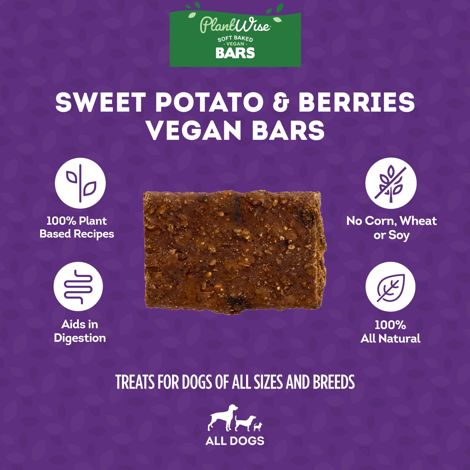 Treatly PlantWise Sweet Potato & Berries Vegan Bars Dog Treats - Plant Based Dog Snacks - 5oz/1 Pack