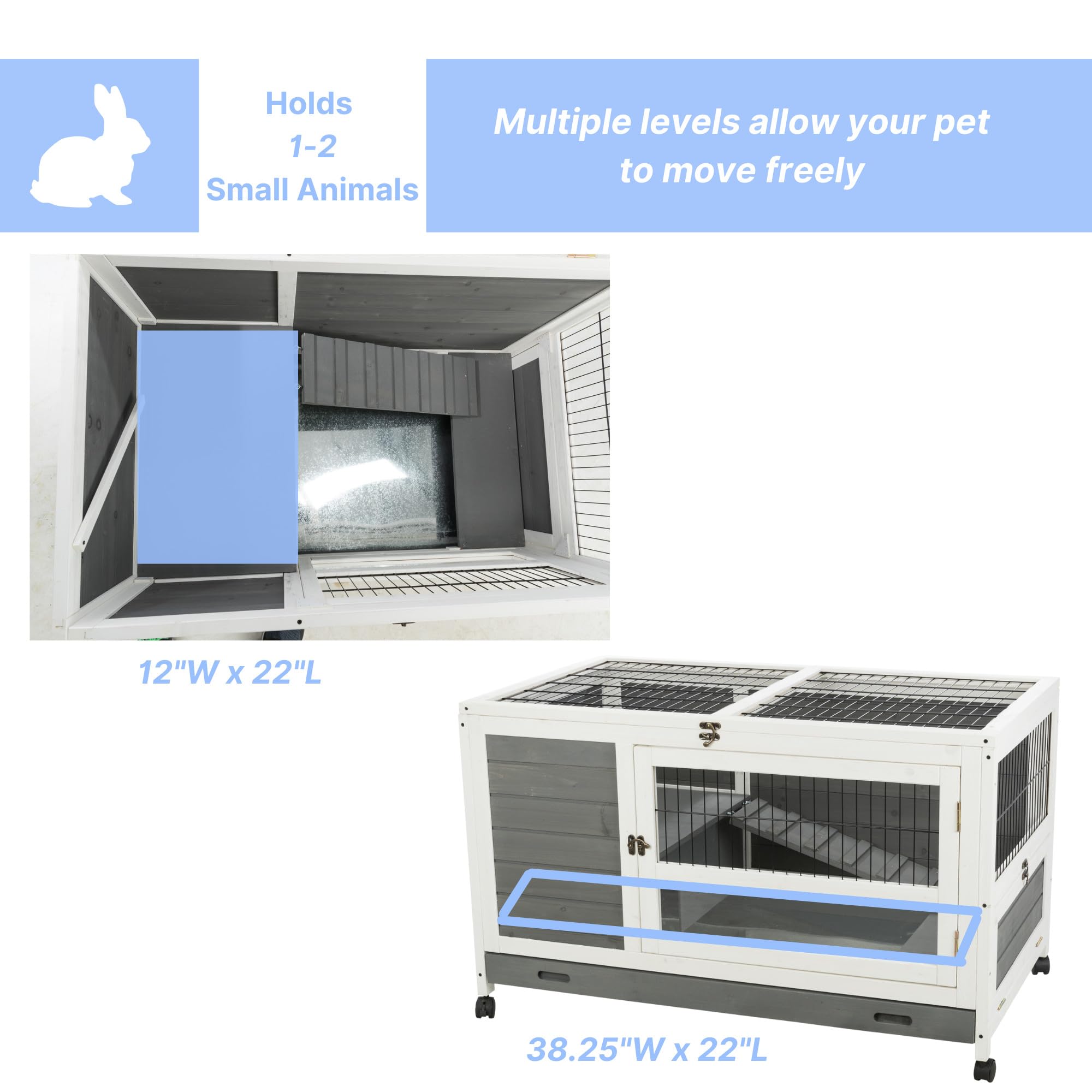Trixie Natura Small Indoor Rabbit Hutch, Pet House For Rabbits And Guinea Pigs, Bunny Cage On Wheels, Pull Out Tray