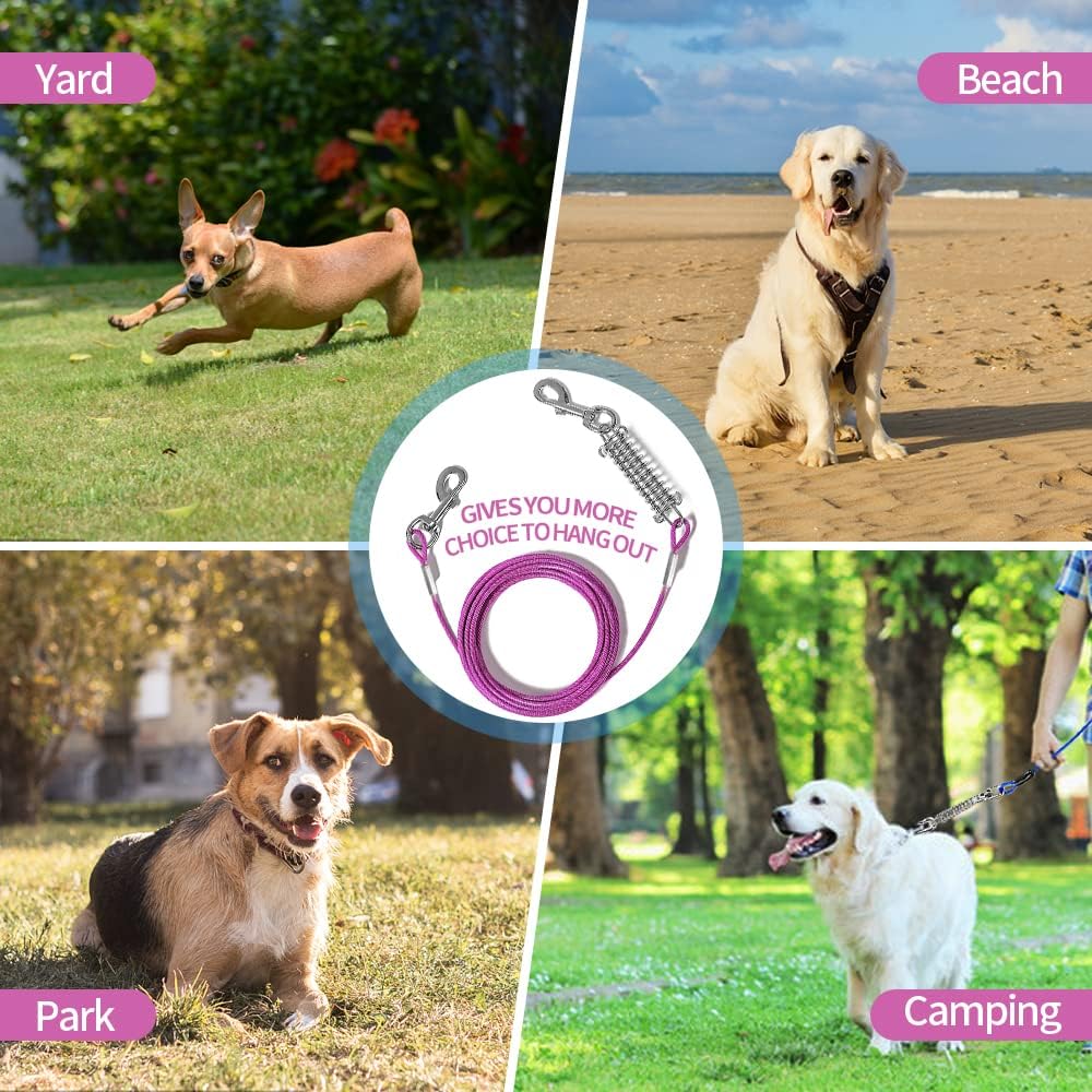 Mi Metty Tie Out Cable For Dog,15Ft Dog Leads With Swivel Hook And Shock Spring,Heavy Duty Tie Out Cable For Large Dogs Up To 12