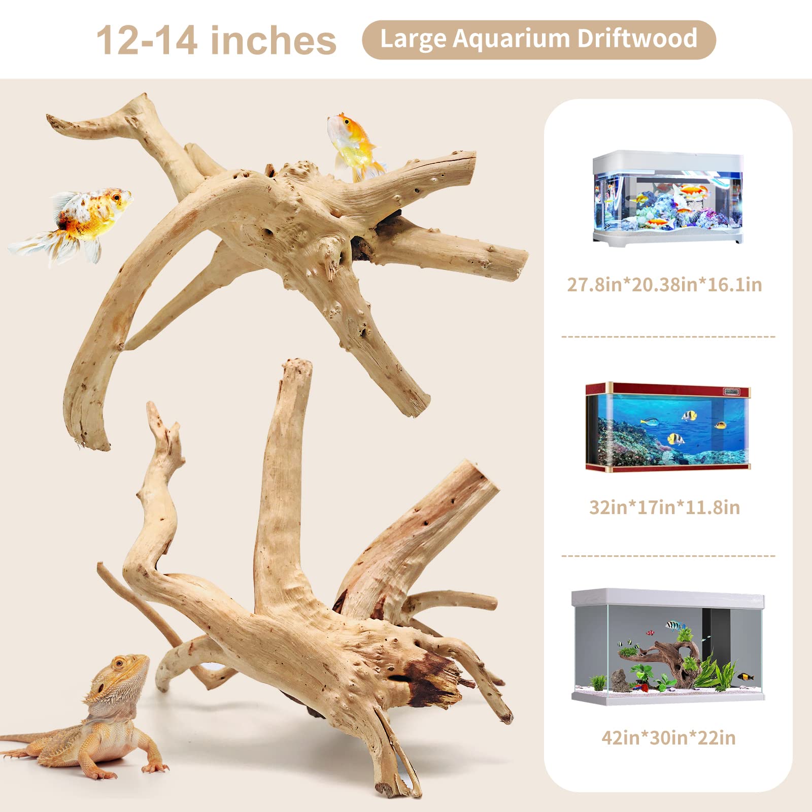 Wdefun Driftwood For Aquarium Decor 12-14 Inch Length Large Spider Wood Ornament Natural Branches For Fish Tank Decorations 2 Pcs