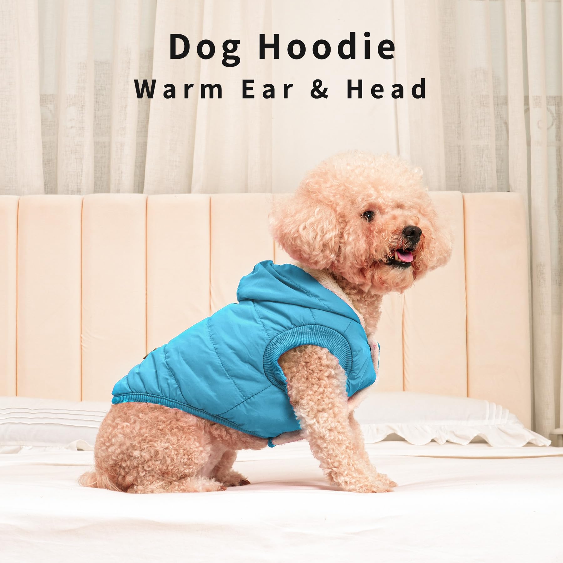 Vecomfy Fleece Lining Extra Warm Dog Hoodie In Winter For Small Dogs Jacket Puppy Coats With Hooded,Light Blue M