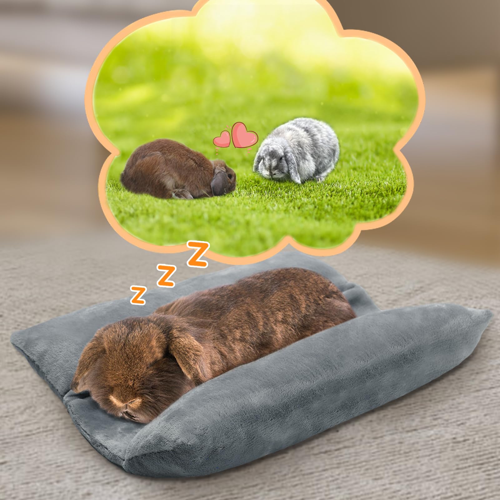 Soft Rabbit Bed, 15.7'' X 14'' Warm Thickened Bunny Concave Bed, Cuddle Cushion Plush Mat With Cotton Lounger Pillows, Small Pet