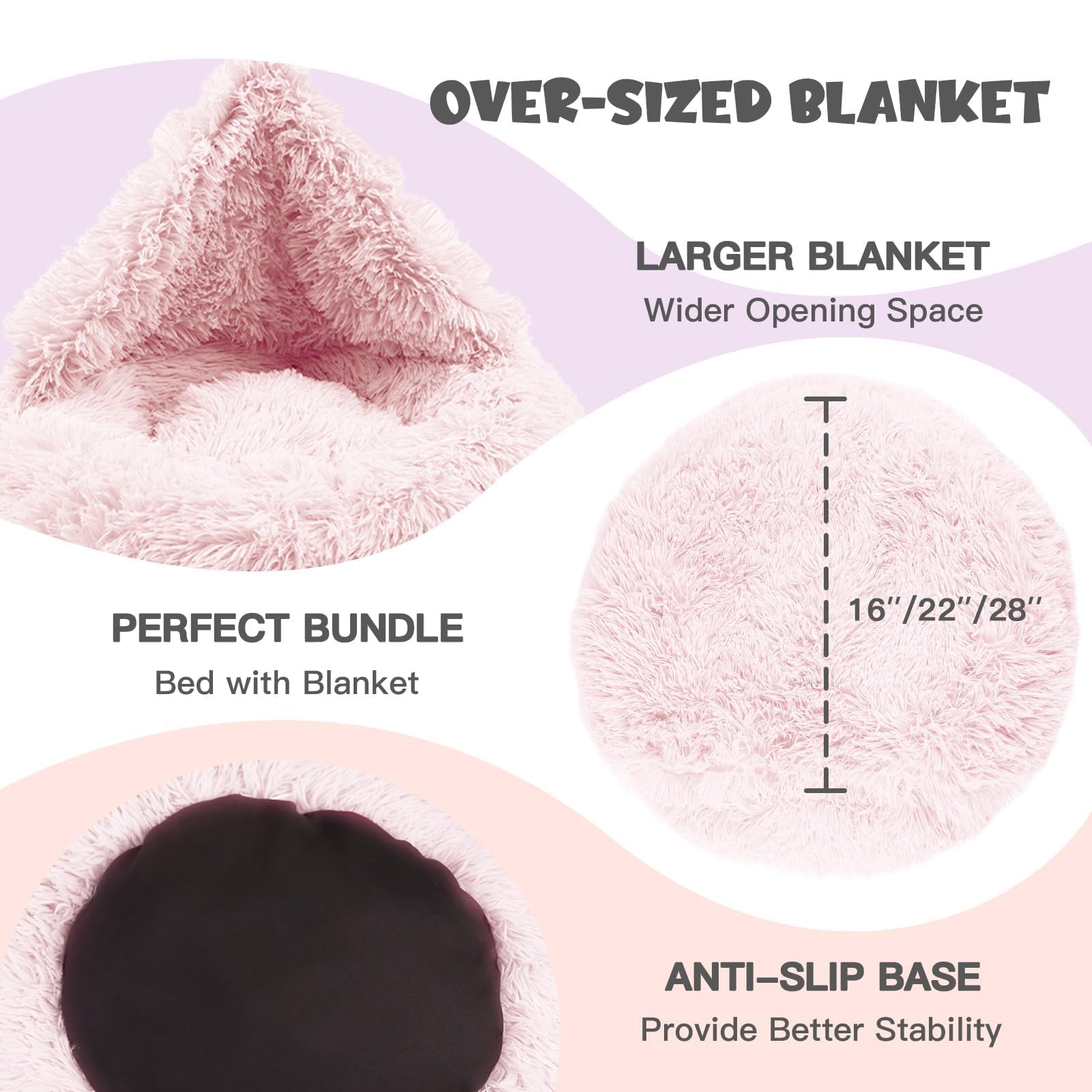 Himax Calming Anti-Anxiety Dog Bed For Medium Dogs With Attached Blanket - Pink, Fluffy, Washable (20/26/35)