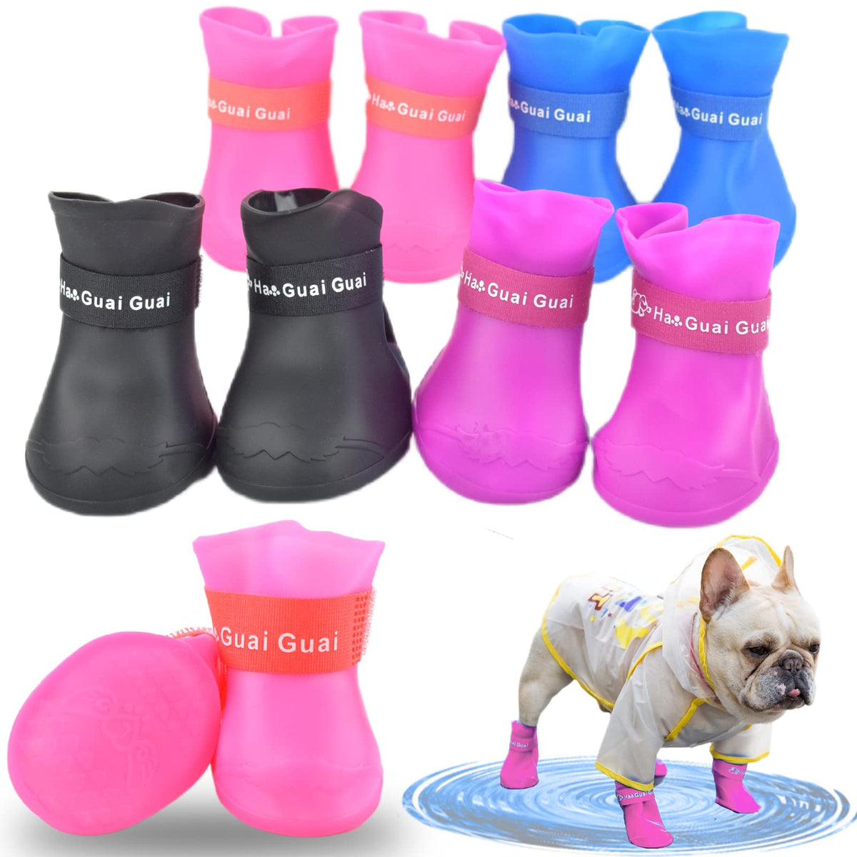 Cdycam Cute Little Pet Dog Puppy Rain Snow Boots Shoes Booties Candy Colors Rubber Waterproof Anti-Slip (Rose Red, Xx-Large)