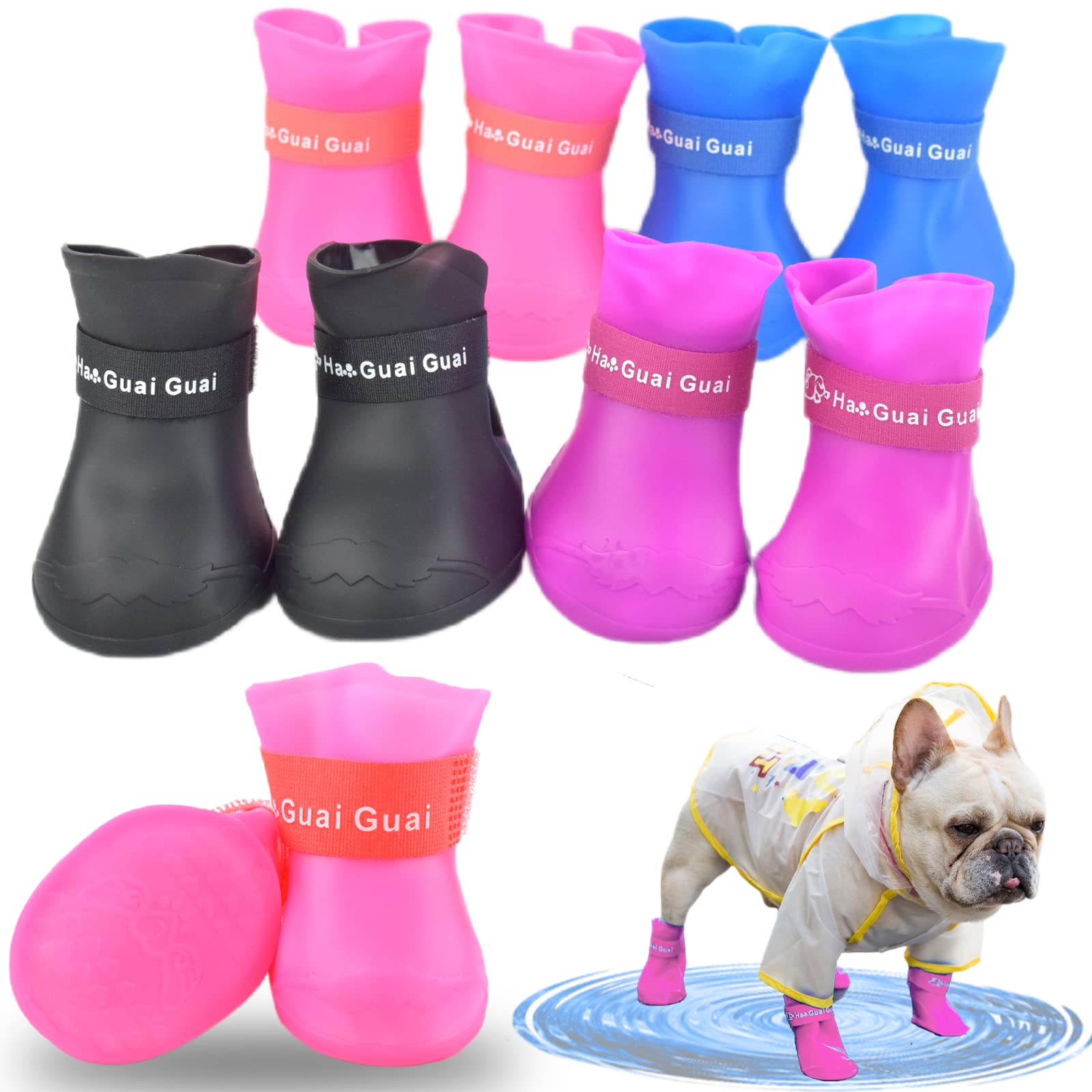 Cdycam Cute Little Pet Dog Puppy Rain Snow Boots Shoes Booties Candy Colors Rubber Waterproof Anti-Slip (Rose Red, X-Large)