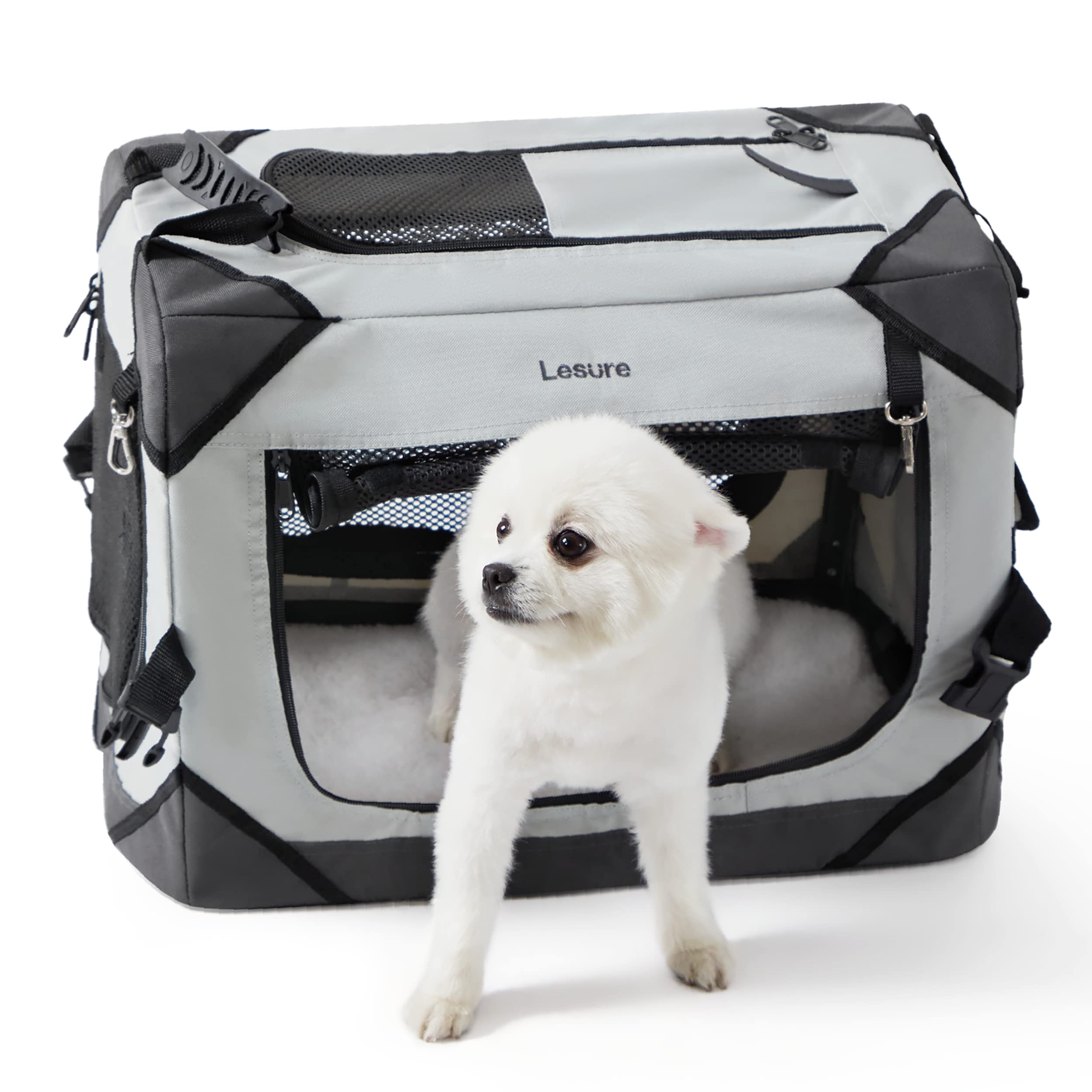Lesure Collapsible Dog Crate - Portable Travel Kennel For Extra Small Dog, 4-Door Pet Crate With Durable Mesh Windows, Indoor & 