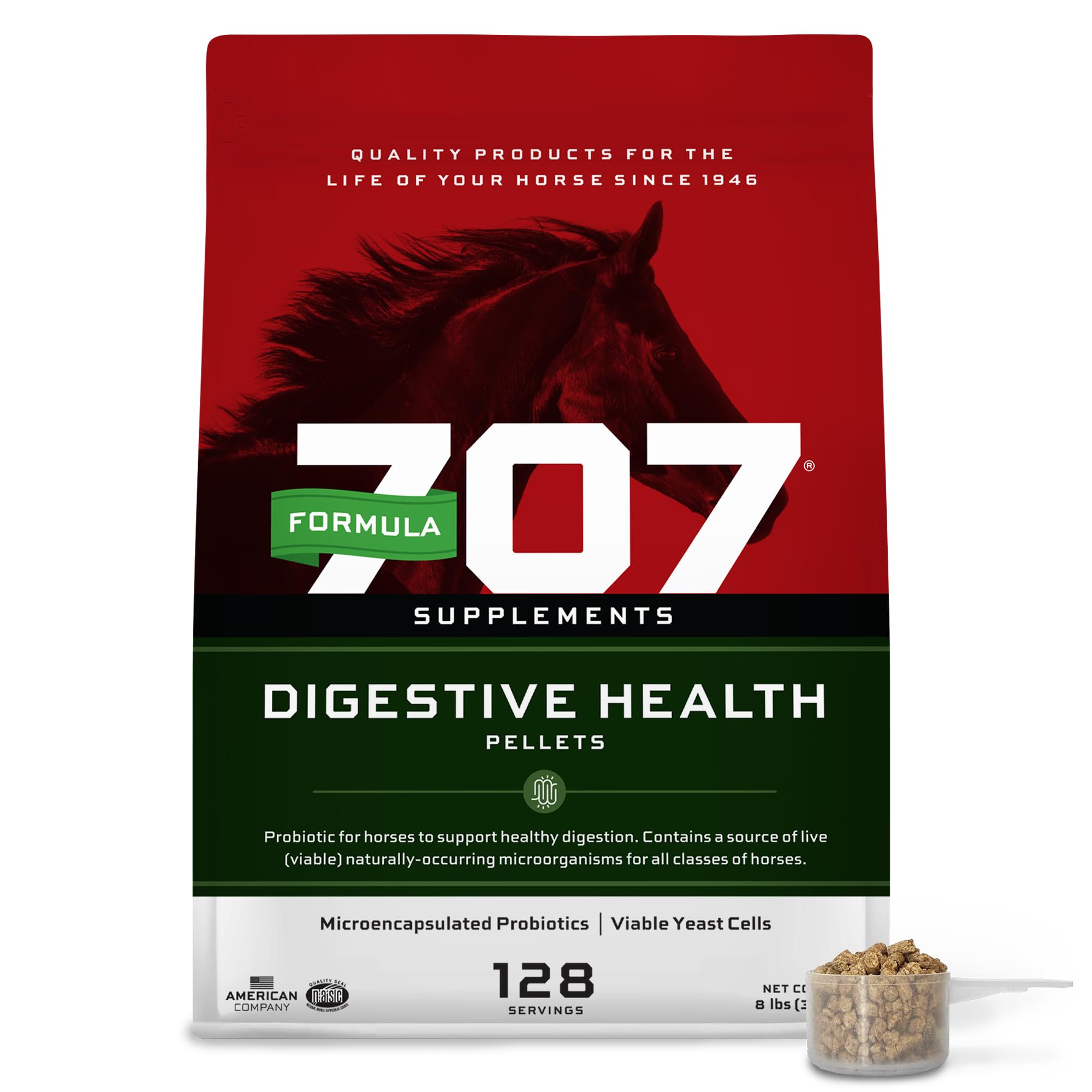 Formula 707 Digestive Health Equine Supplement, 8lb Bag - Probiotics, Prebiotics and Digestive Enzymes for Horses