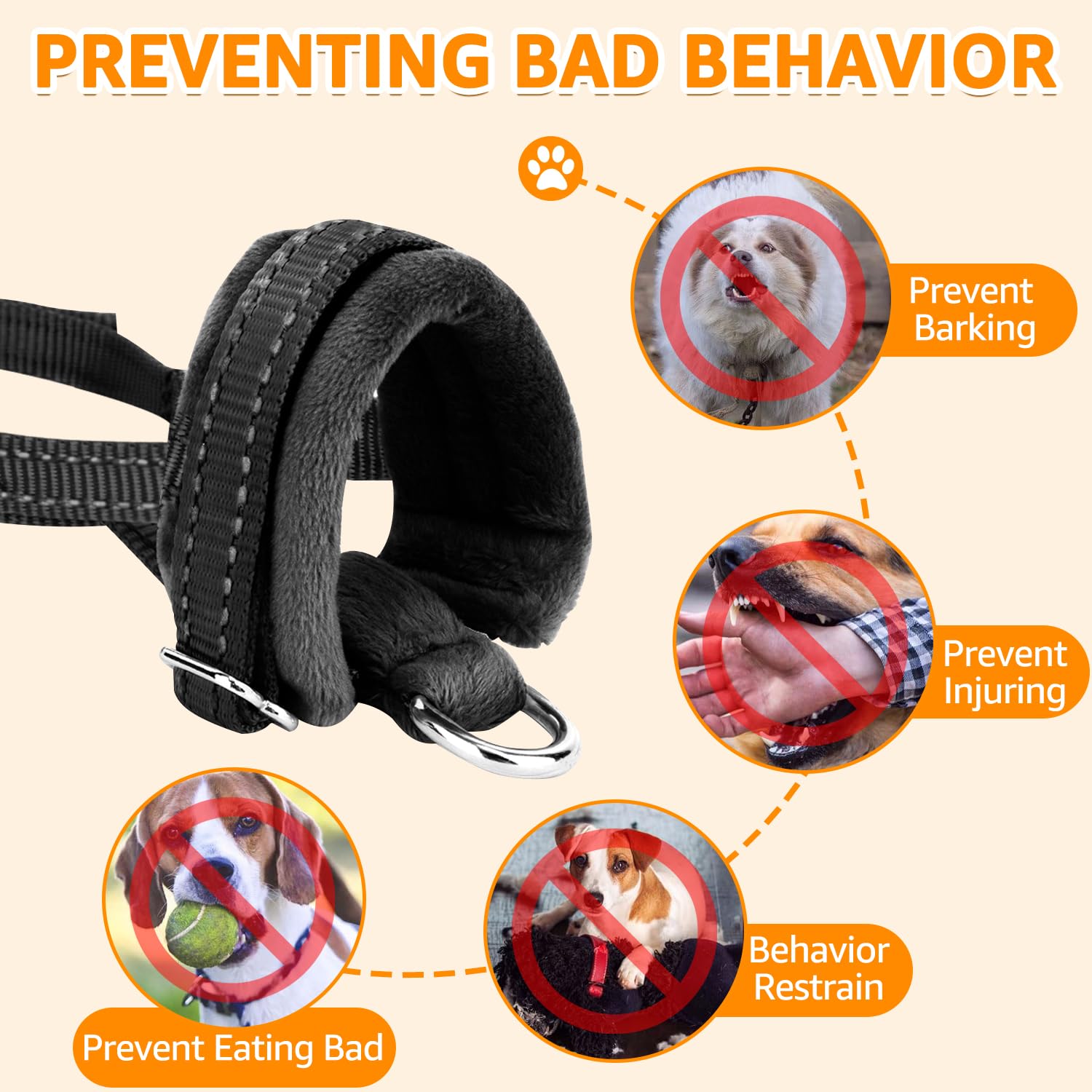Slowton Soft Dog Muzzle, Adjustable Padded Nylon Muzzle For Large Medium Dogs Anti Chewing Barking Biting, Allow Dog Pant & Drink (Black, S)