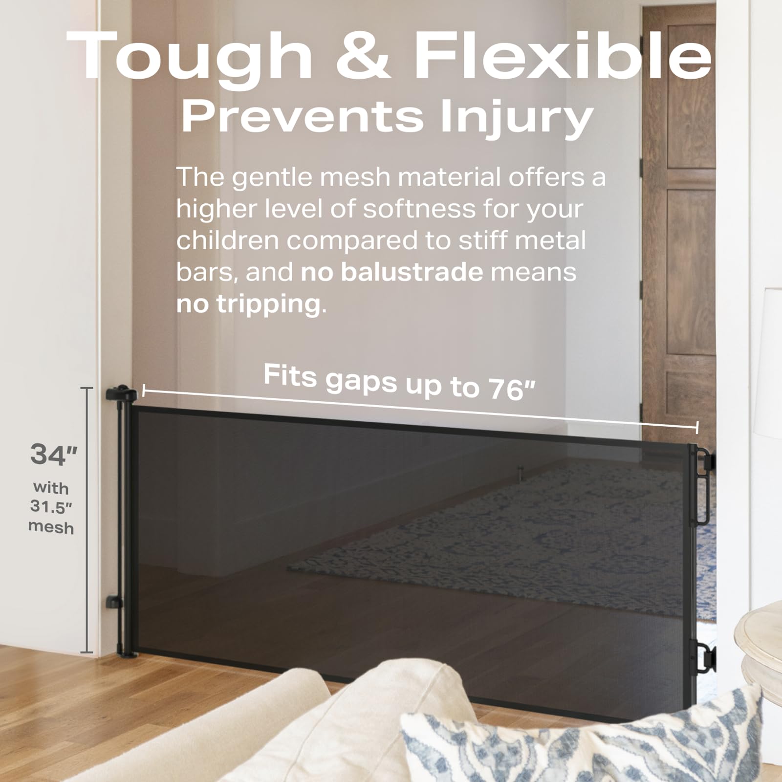 Cumbor 76'' Extra Wide Dog Gate for The House, Retractable Gates for Stairs One-Hand Open, 34'' Tall Extra Wide Pet Gate, Long S