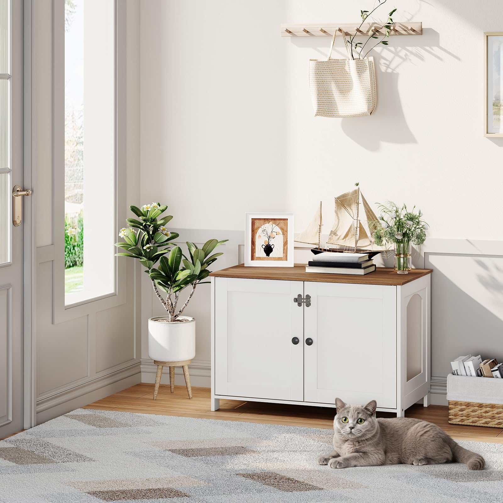 HOOBRO Litter Box Enclosure, Cat Litter Box Furniture with Removable Divider, Hidden Litter Box Furniture, Wooden Cat House, End