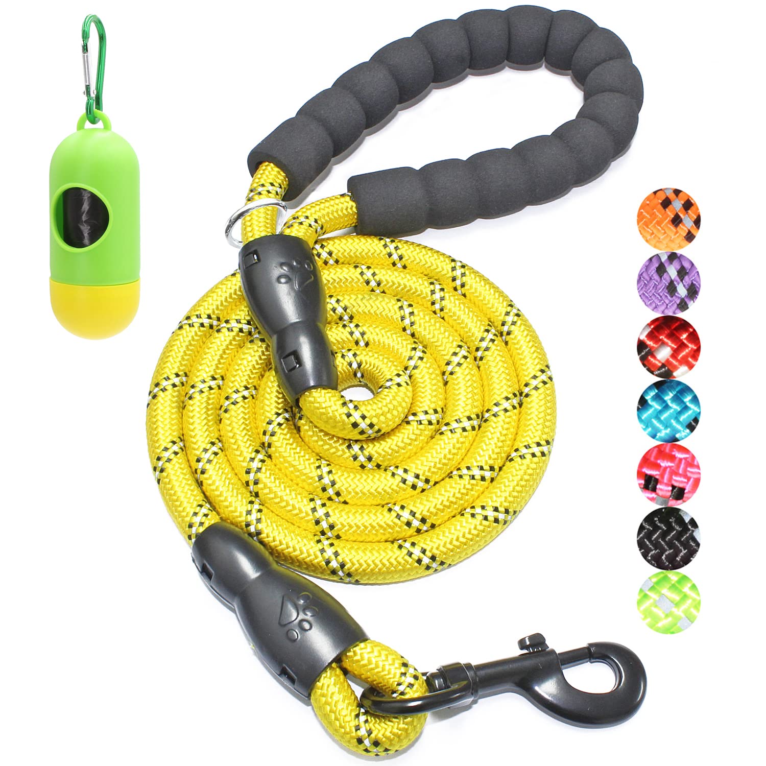 Baapet 2/4/5/6 Ft Dog Leash With Comfortable Padded Handle And Highly Reflective Threads For Small Medium And Large Dogs (6Ft-1/2'', Yellow)