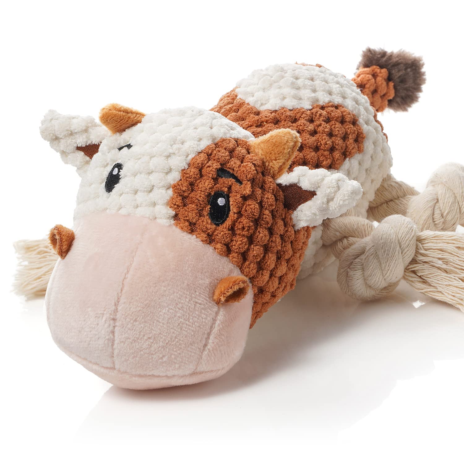 Sedioso Dog Toys, Dog Plush Toy For Large Breed, Cute Squeaky Dog Toys With Crinkle Paper , Dog Chew Toys For Puppy, Small, Middle, Big Dogs (Cow)