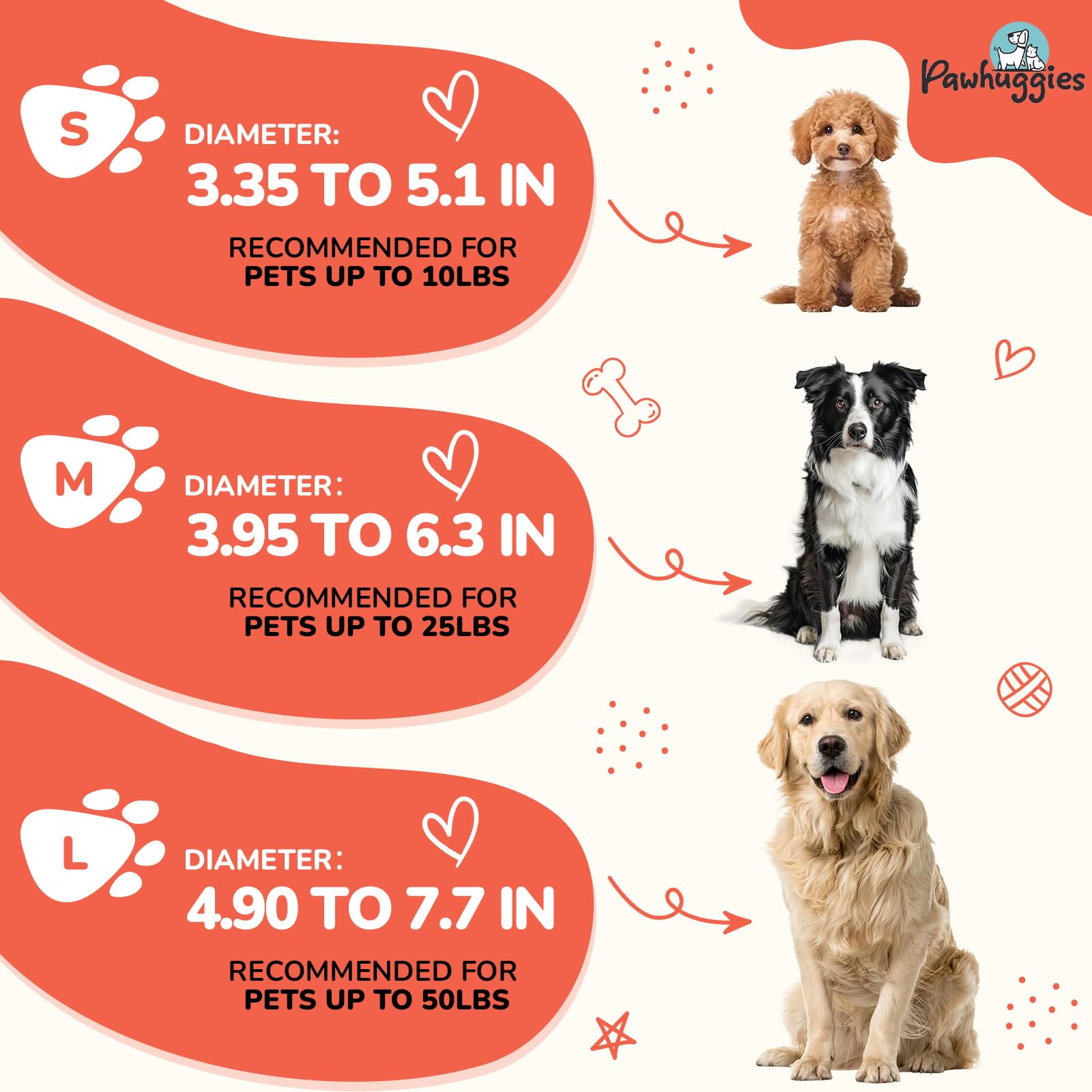 Pawhuggies Orange Dog Collar For Medium Size Dog, Breathable, Anti-Odor & Soft, Comfortable For Sensitive Skin Puppies, 90% Bamb