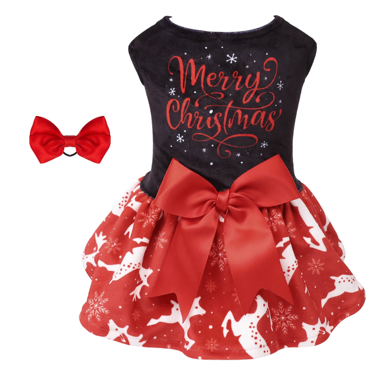 Cutebone Merry Christmas Dog Dress Velvet For Small Dogs Girl Reindeer Puppy Dresses Red Dog Clothes Cva04S-D