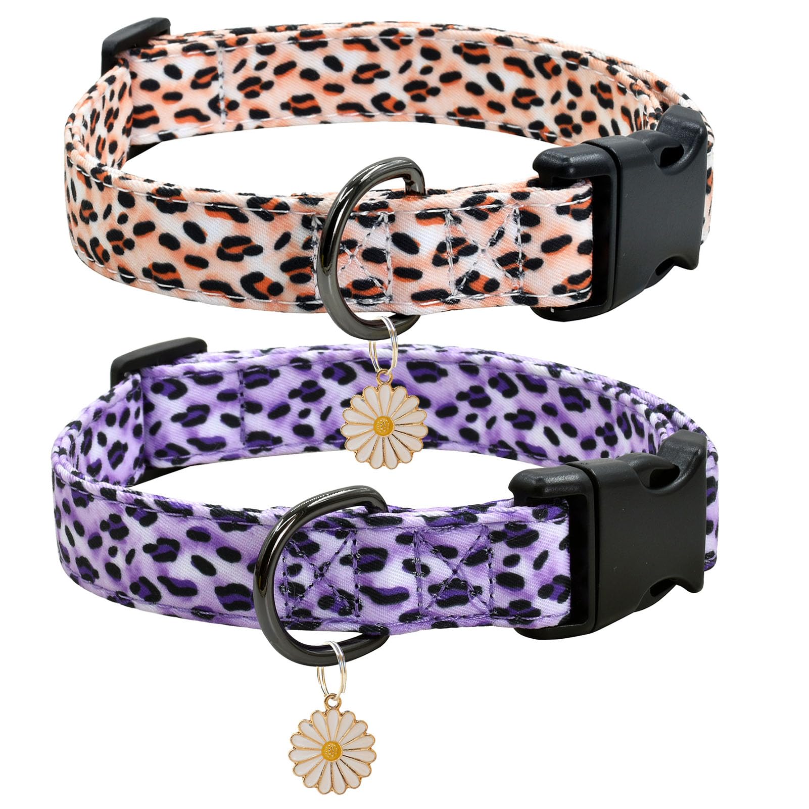 2 Pcs Cotton Dog Collar Soft Cute Flower -3 Sizes Soft Nylon Puppy Collar Adjustable For Girl Female Small Medium Large Dogs(04S