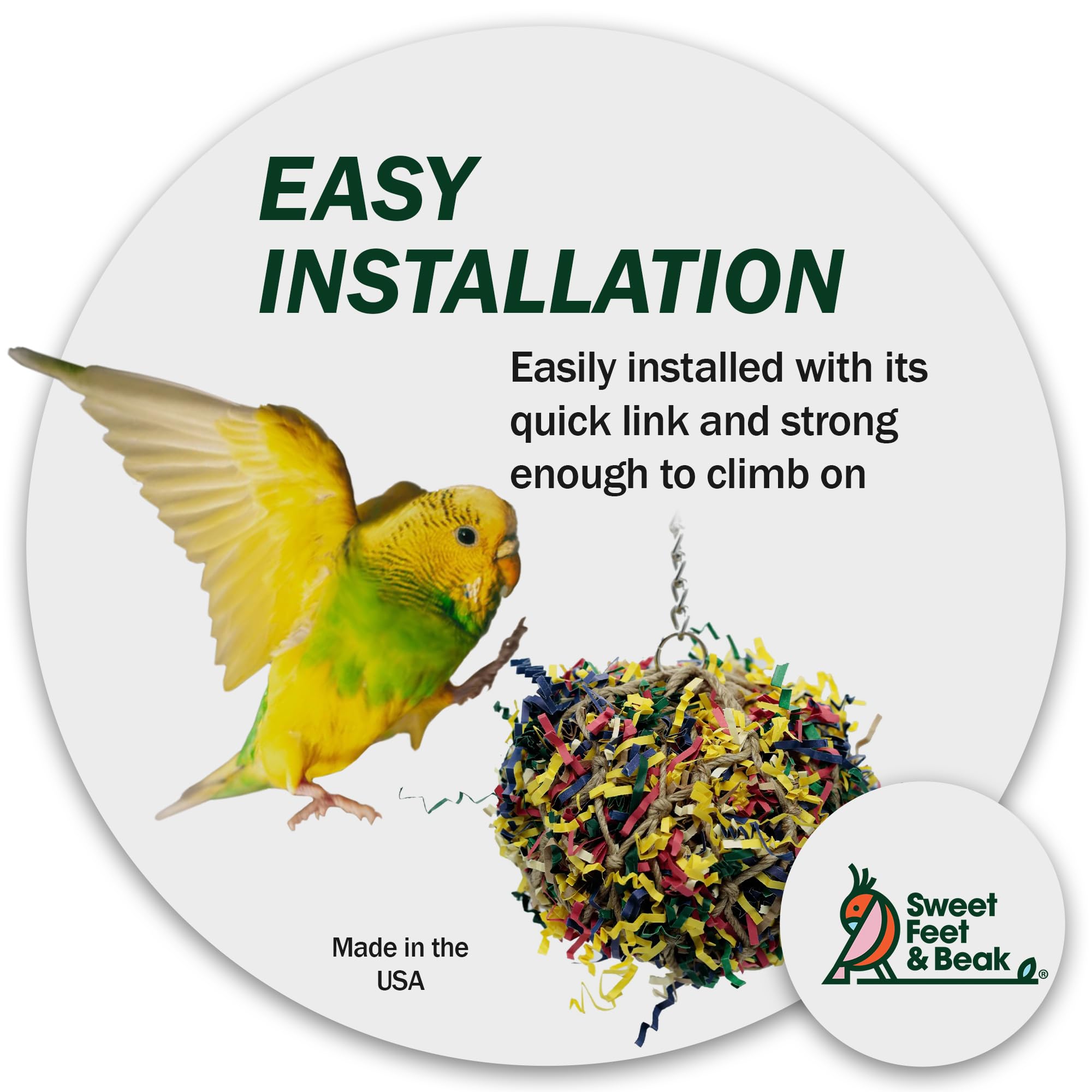 Sweet Feet And Beak Super Shredder Ball - Bird Cage Accessories To Keep Your Bird Busy Foraging For Hidden Treasures - Non-Toxic, Easy To Install Bird Foraging Toys For Medium Sized Birds - 5 Inch