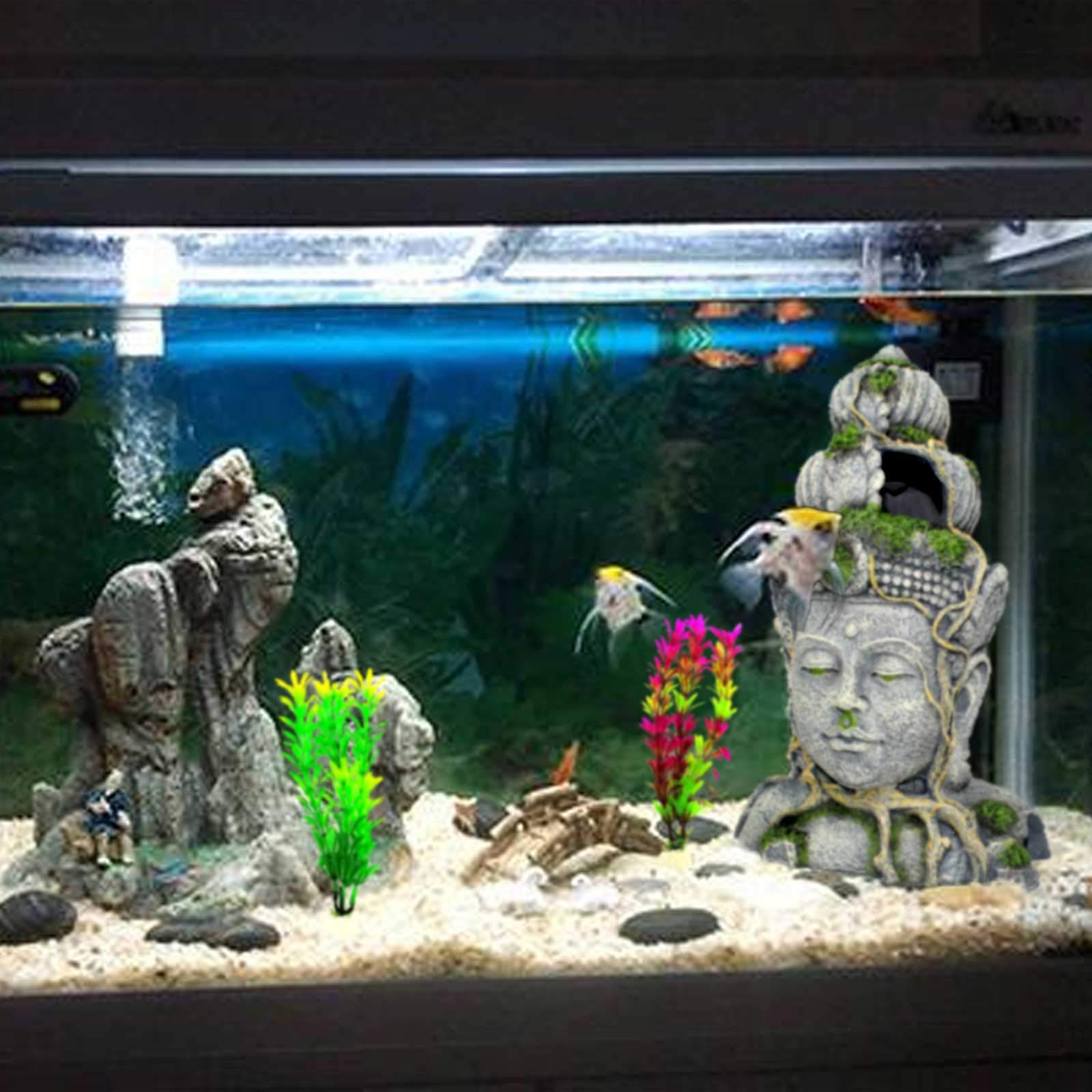 Pinvnby Aquarium Buddha Head Statue Decorations,Fish Tank Resin Large Buddha Sculpture Ornament,Betta Hideout Cave Sleep Rest Play For Small Fish Shrimp Lizard Gecko Small Reptile(3 Pack)