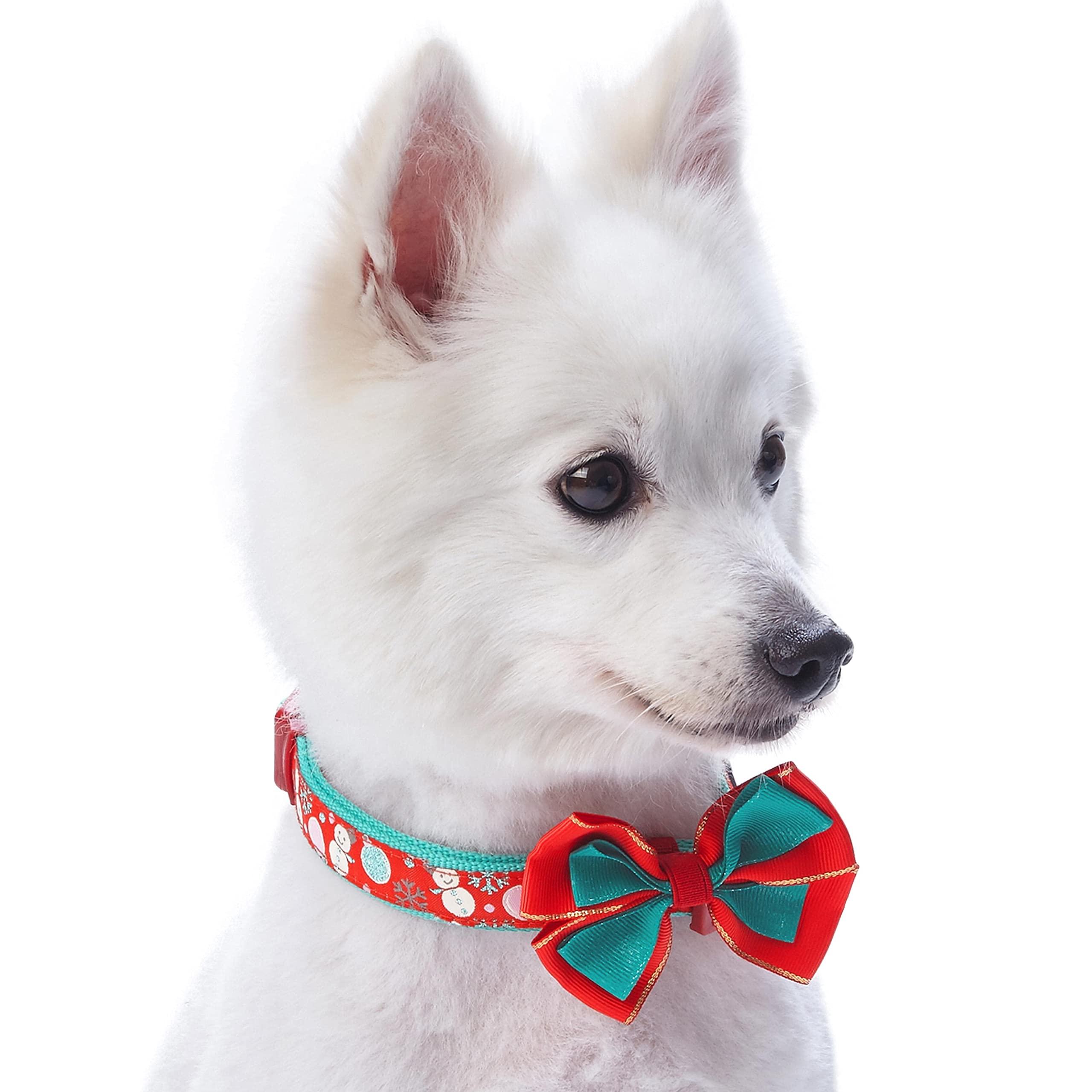 Blueberry Pet 4 Patterns Christmas Moments Of Excitement Snowman Making Designer Adjustable Bowtie Dog Collar, X-Small, Neck 8'