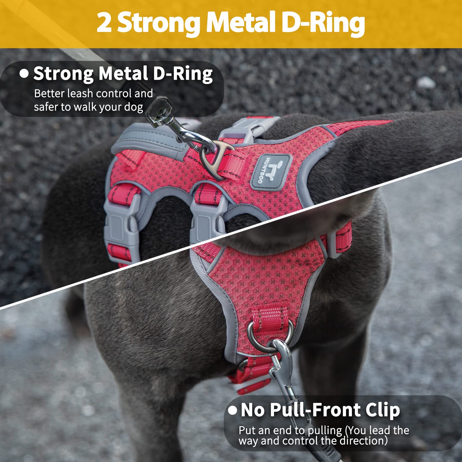 Huntboo Escape Proof Dog Harness, Secure Dog Harness No Escape, Fully Reflective Harness With Handle, Breathable, Durable, Adjus