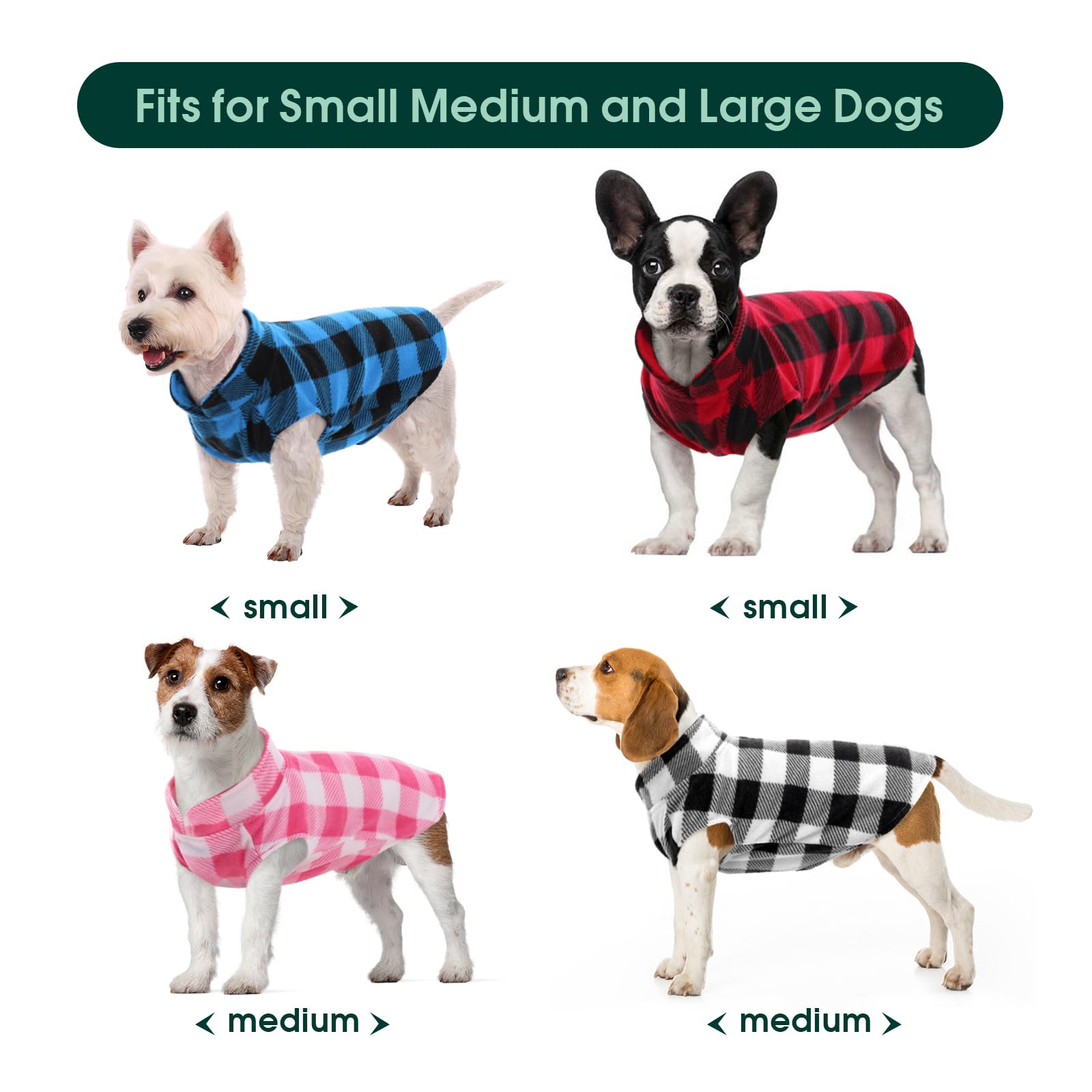 Kuoser 4 Pack Stretch Fleece Vest, Soft Classic Plaid Basic Dog Sweater & Cat Coat, Warm Dog Shirt Pullover Jacket For Small Pet
