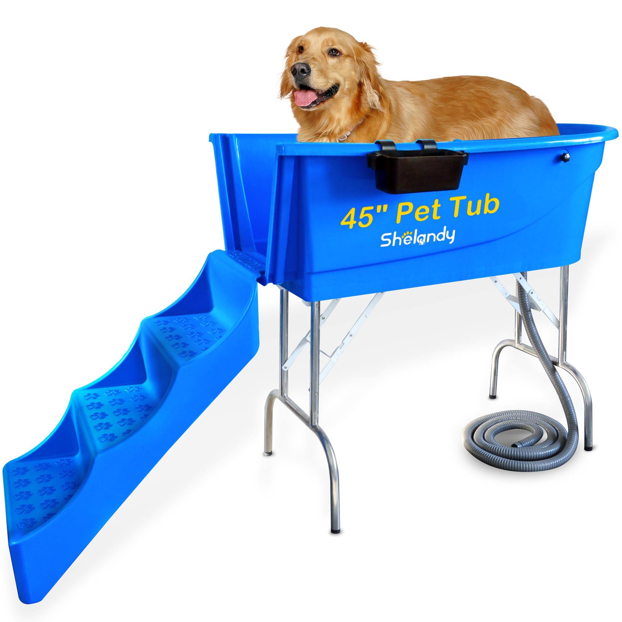 SHELANDY 45'' Pet Grooming Bathtub Dog Wash Station | Heavy Duty Bathing Tub (Bathtub & Stairs Combo)