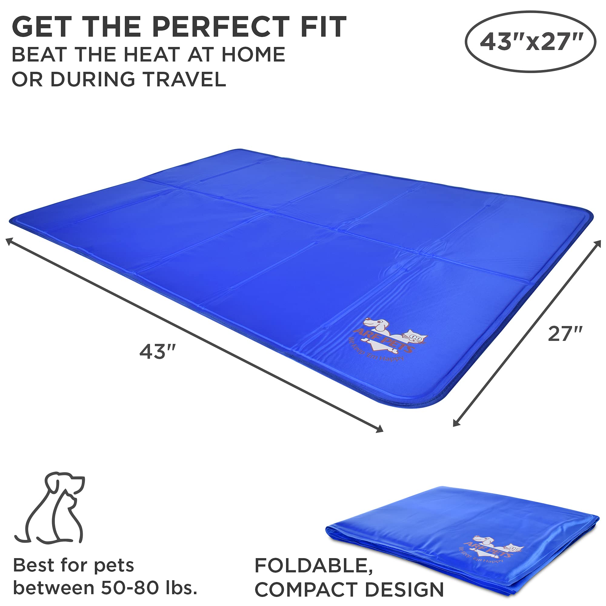Arf Pets Dog Cooling Mat 27” X 43” Pad For Kennels, Crates And Beds, Non-Toxic, Durable Solid Self Cooling Gel Material. No Refrigeration Or Electricity Needed