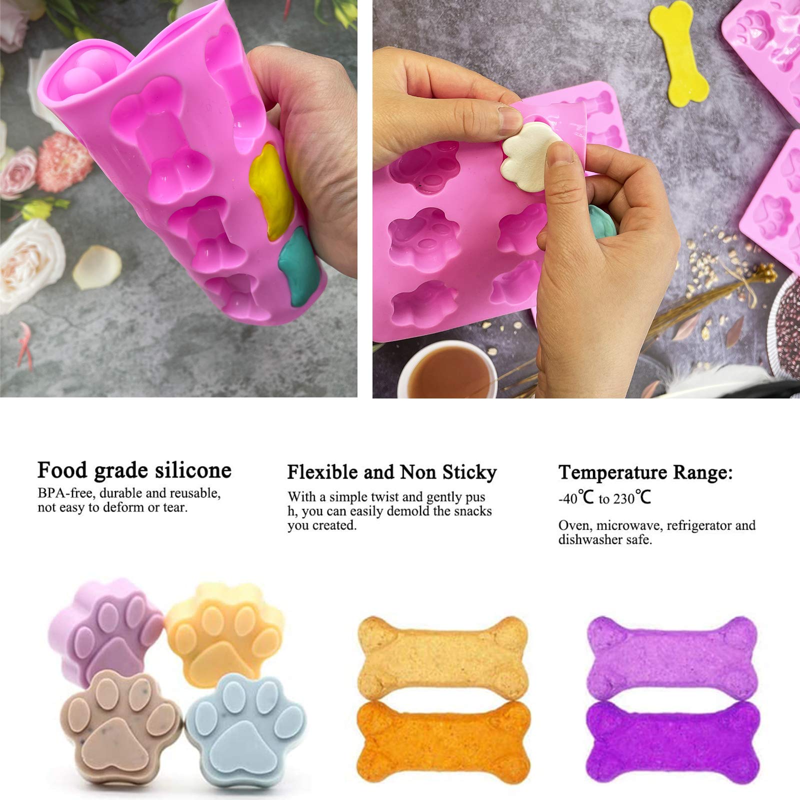 Shxmlf Dog Baking Supplies, Dog Treat Silicone Molds,Stainless Steel Puppy Paw Bone House Cookie Cutters, with 100 Pieces Dog tr