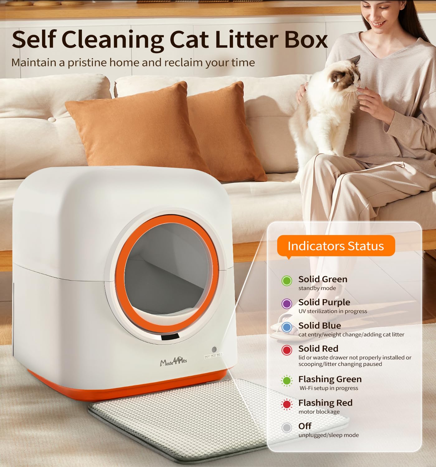 Made4Pets Self-Cleaning Litter Box, Automatic Cat Litter Box With App Control, Odor-Eliminating, 60L Capacity, Anti-Pinch Safety