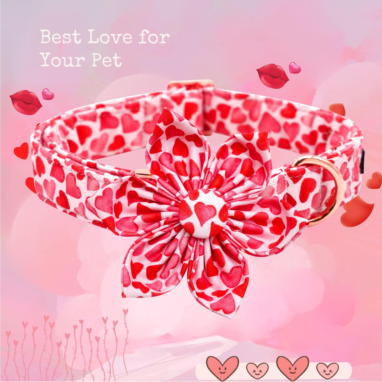 Lionheart Glory Valentine'S Day Collar With Flower, Hearts, Bows For X-Large Dogs