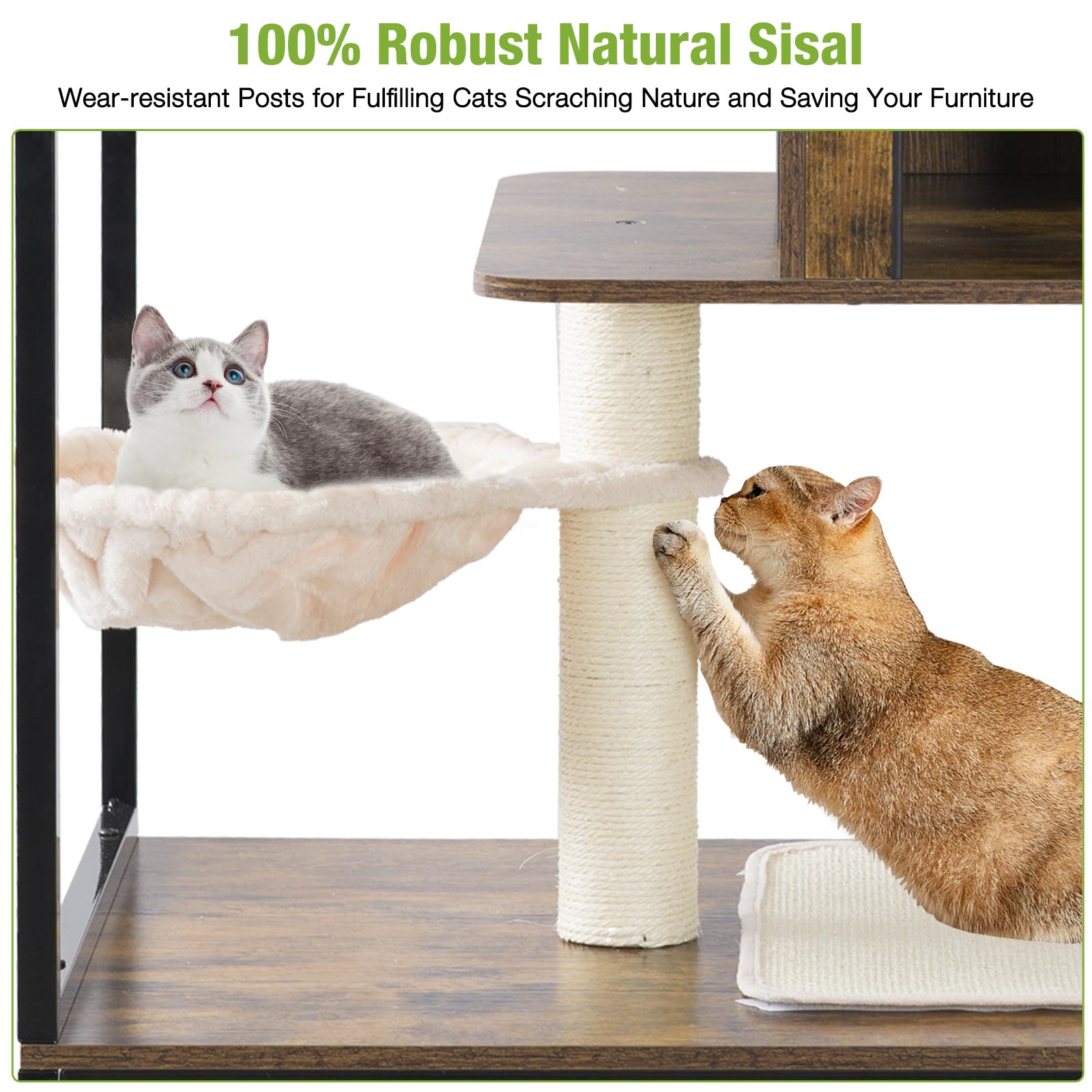 Gutinneen Cat Litter Box Enclosure 2-In-1 Wooden Hidden Washroom Furniture Large Indoor Cat House With House Condo,Scratch Post,