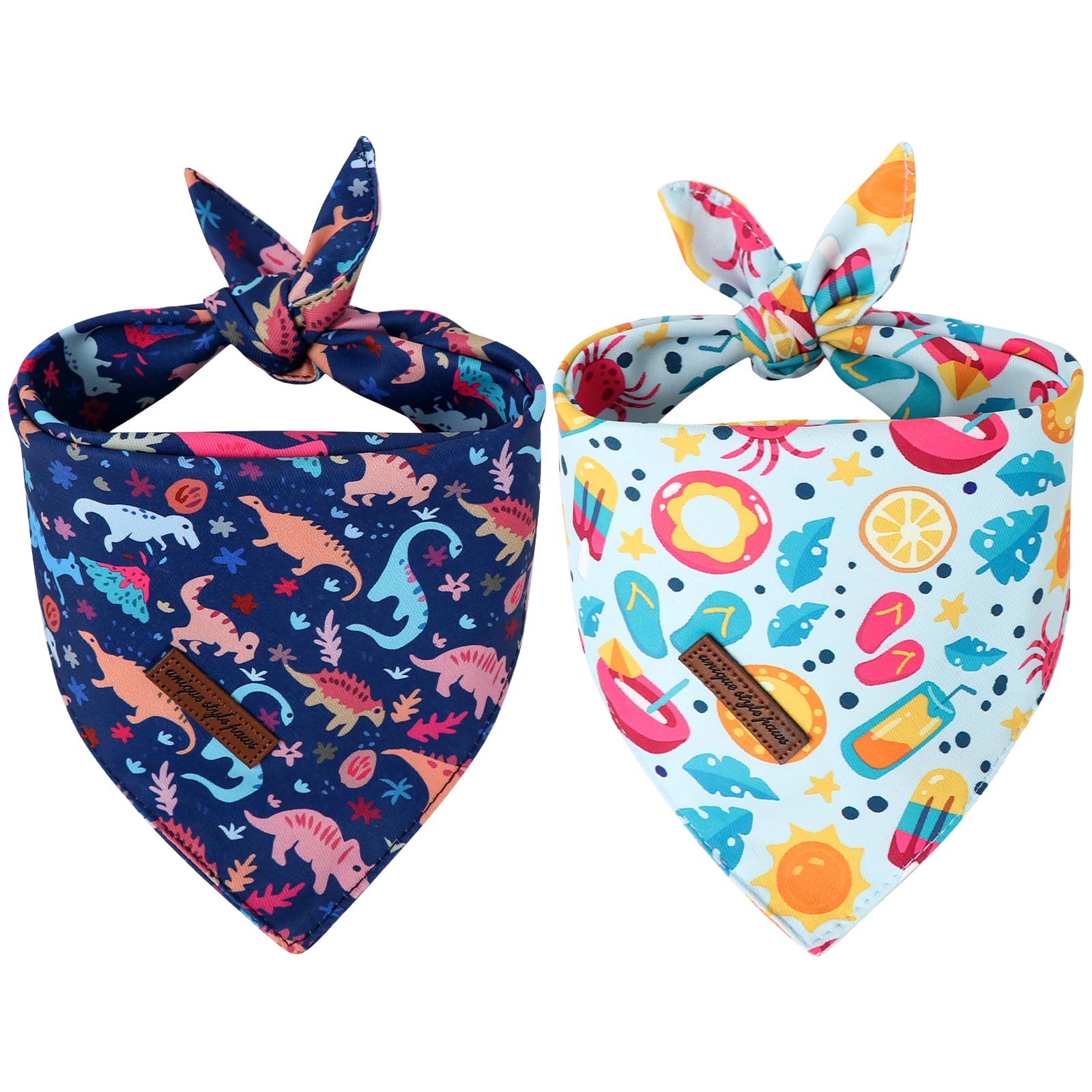 Unique Style Paws Dog Spring Bandanas 2Pcs Washable Cotton Triangle Summer Lemon Dinosaur Puppy Scarfs For Small Medium Large Do