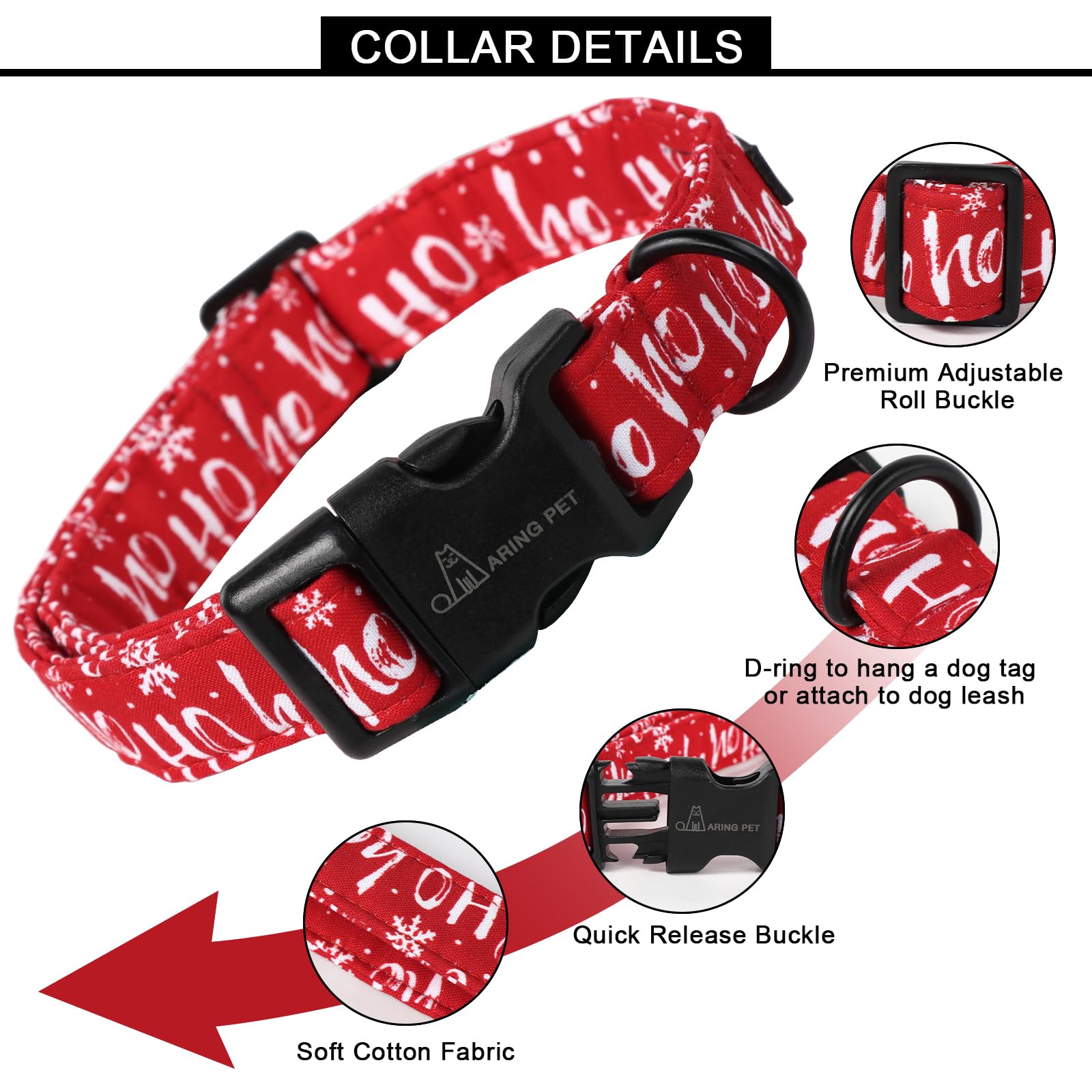 Aring Pet Christmas Dog Collar Cute Red Snowflakes Dog Collar, Adjustable Cotton Christmas Dog Collars Puppy Collar For Small Medium Large Dogs