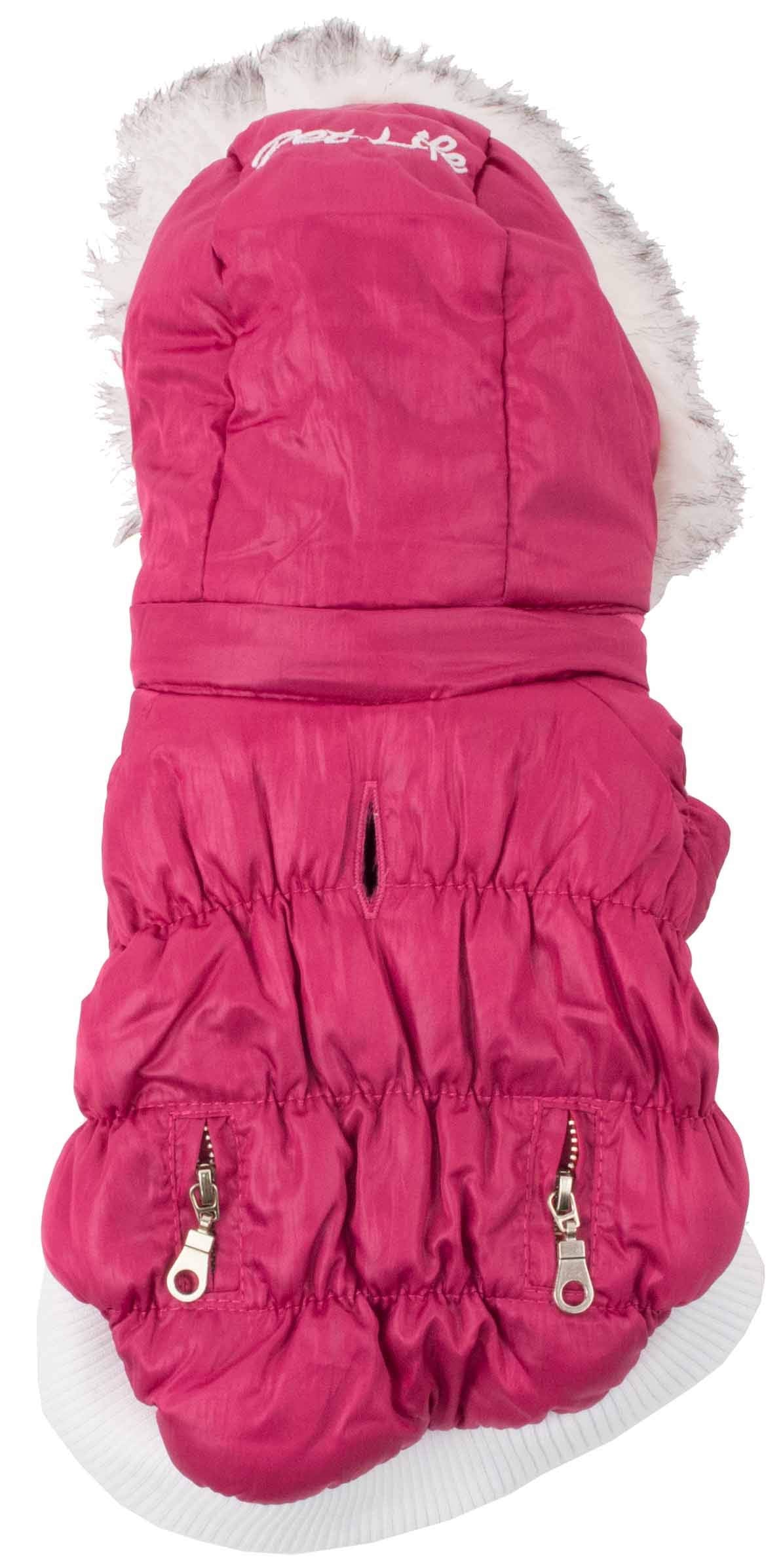 Pet Life Fashion Parka with Removable Hood - Pink Metallic - Medium