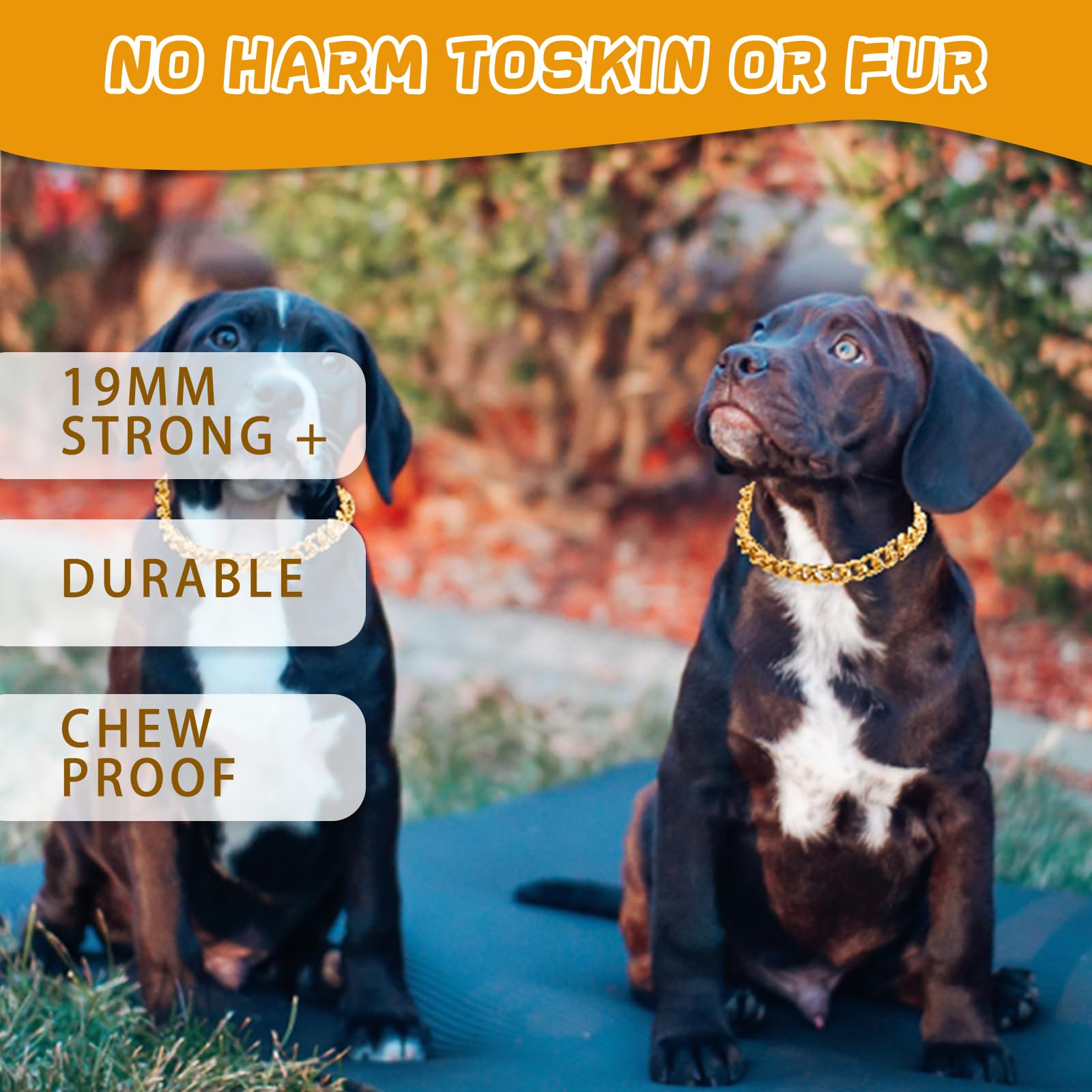 Baobote 19Mm Thick 18K Gold Plated Metal Dog Cuban Link Collar Gold Dog Chain Collar For Dogs(22'' Gold)