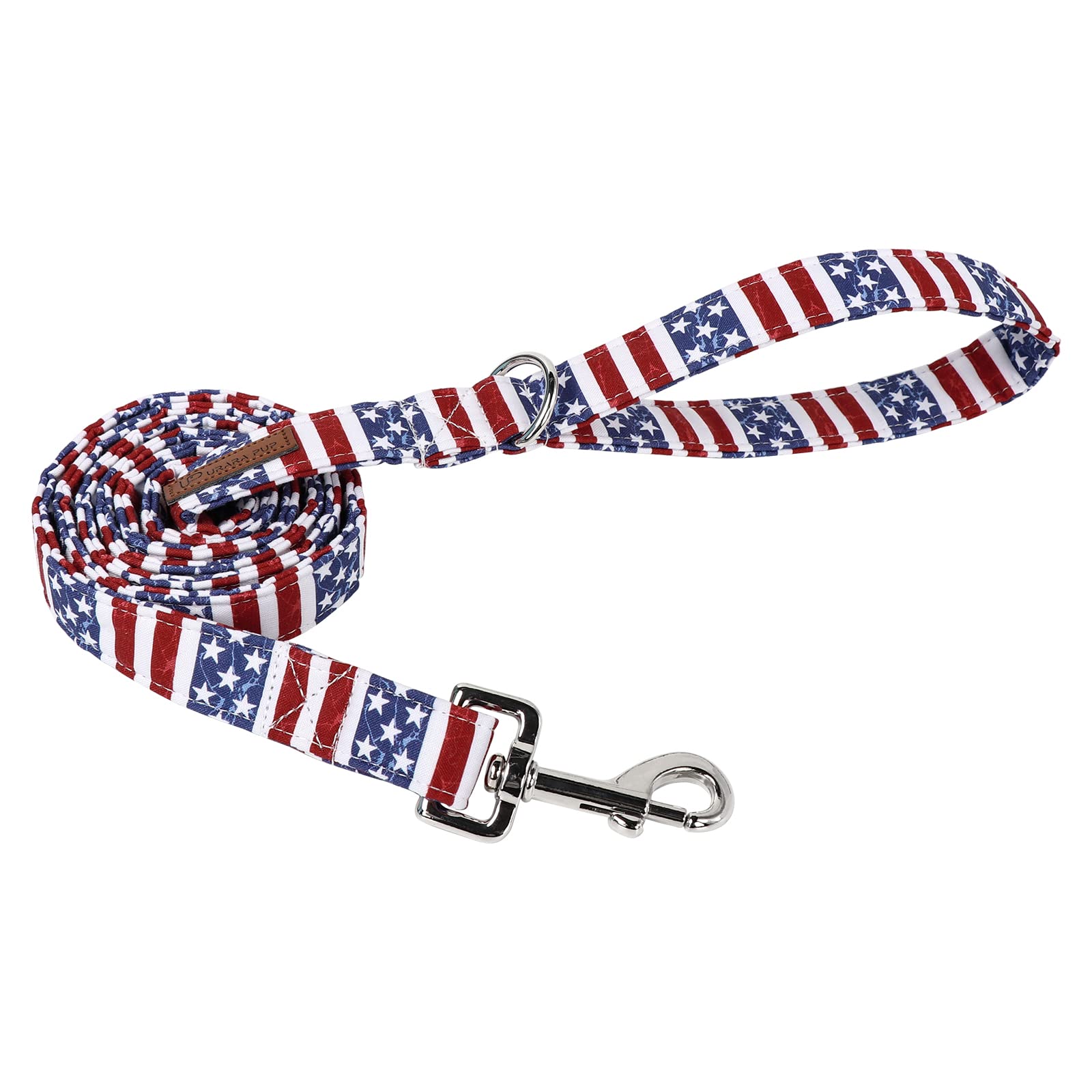 Up Urara Pup Patriotic Dog Collar & Leash - American Flag, Sturdy & Durable Cotton, Match 4Th Of July, Fits Small To Large Dogs