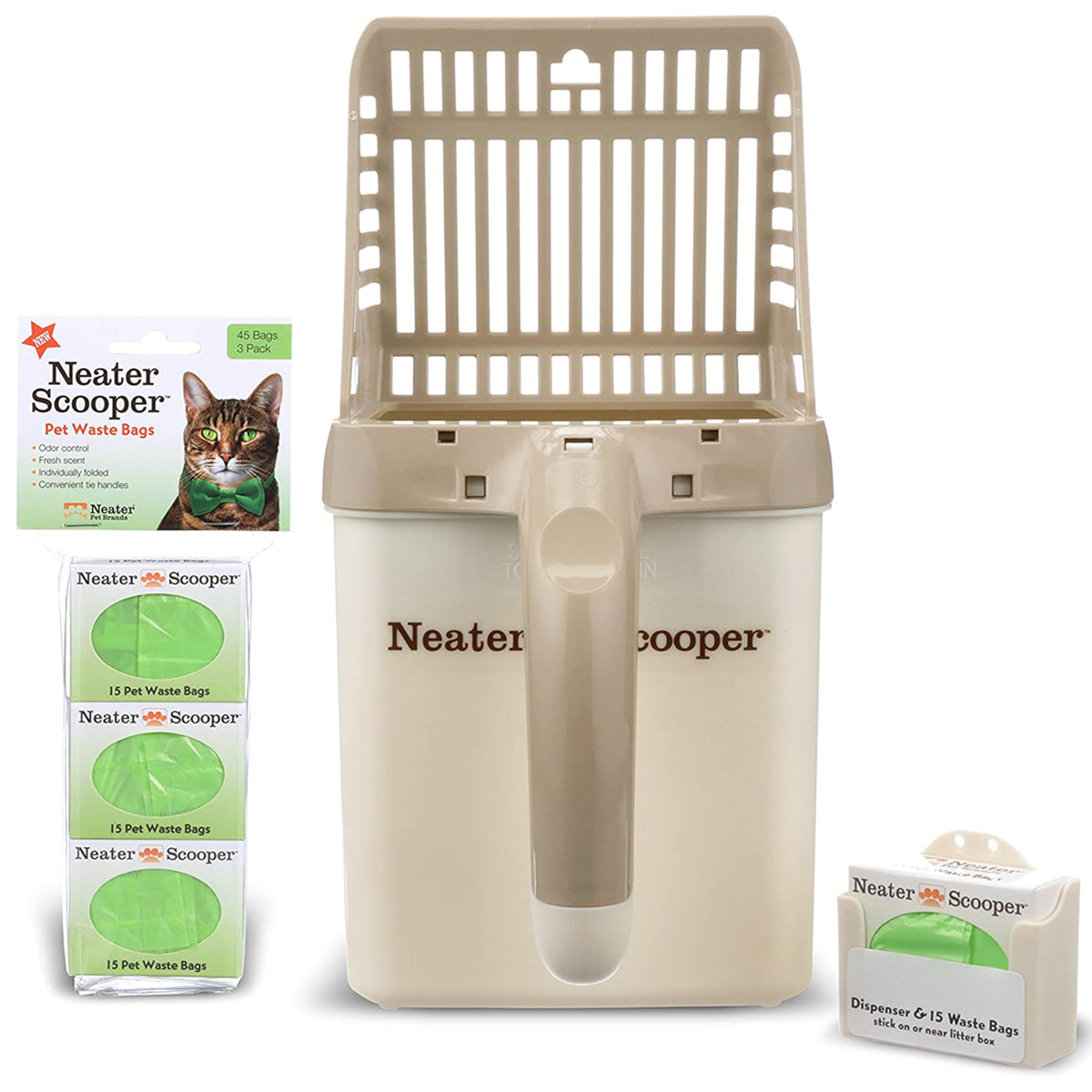 Neater Pets Neater Scooper Standard Cat Litter Scoop, 60 Refill Bags - Mess-Free Cat Litter Scooper With Bag, Spill-Proof Kitty 