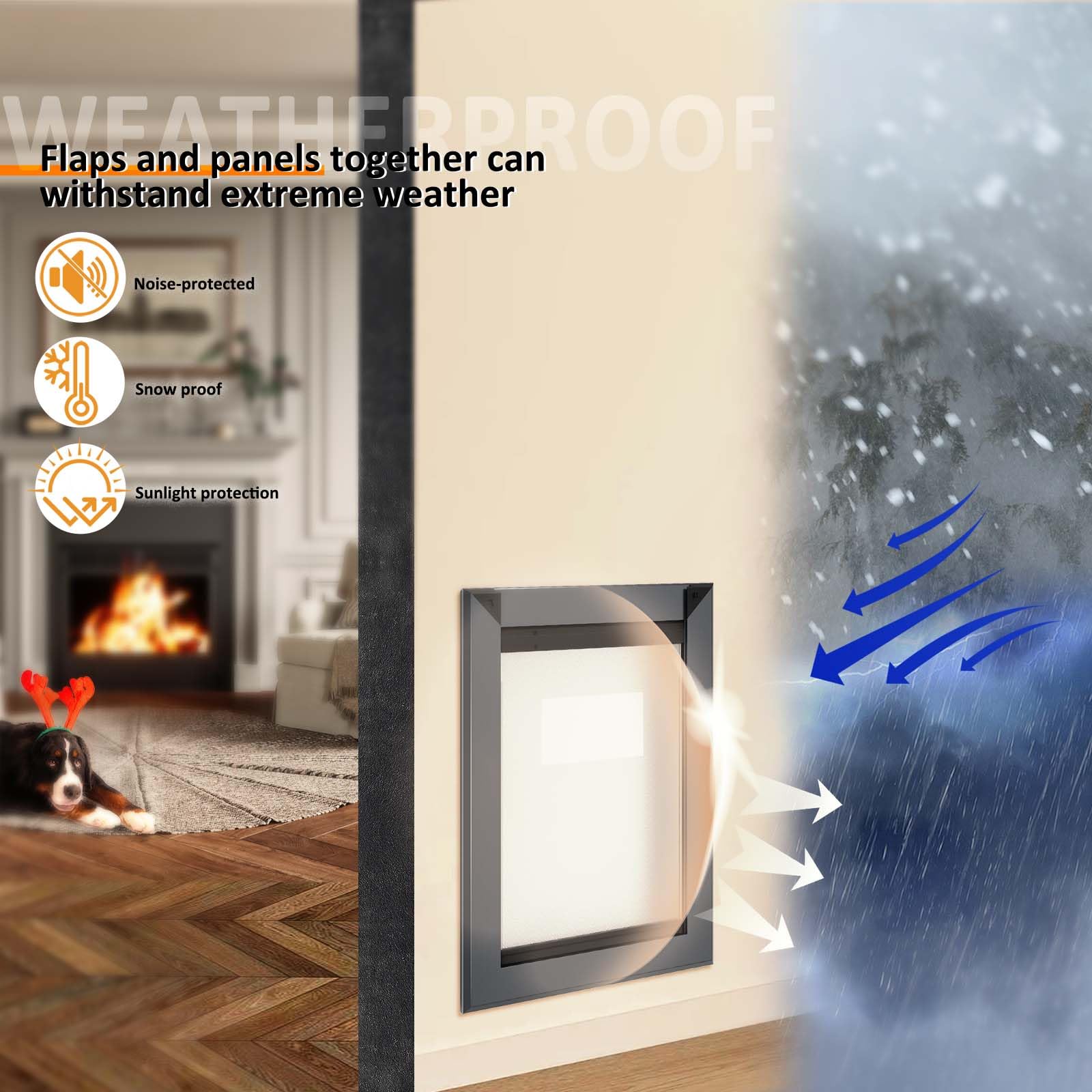 Freestanding Dog Door For Wall, Large Dog Door With Heavy Duty Aluminum Frame, Telescoping Tunnel, Double Magnetic Flaps And Dou