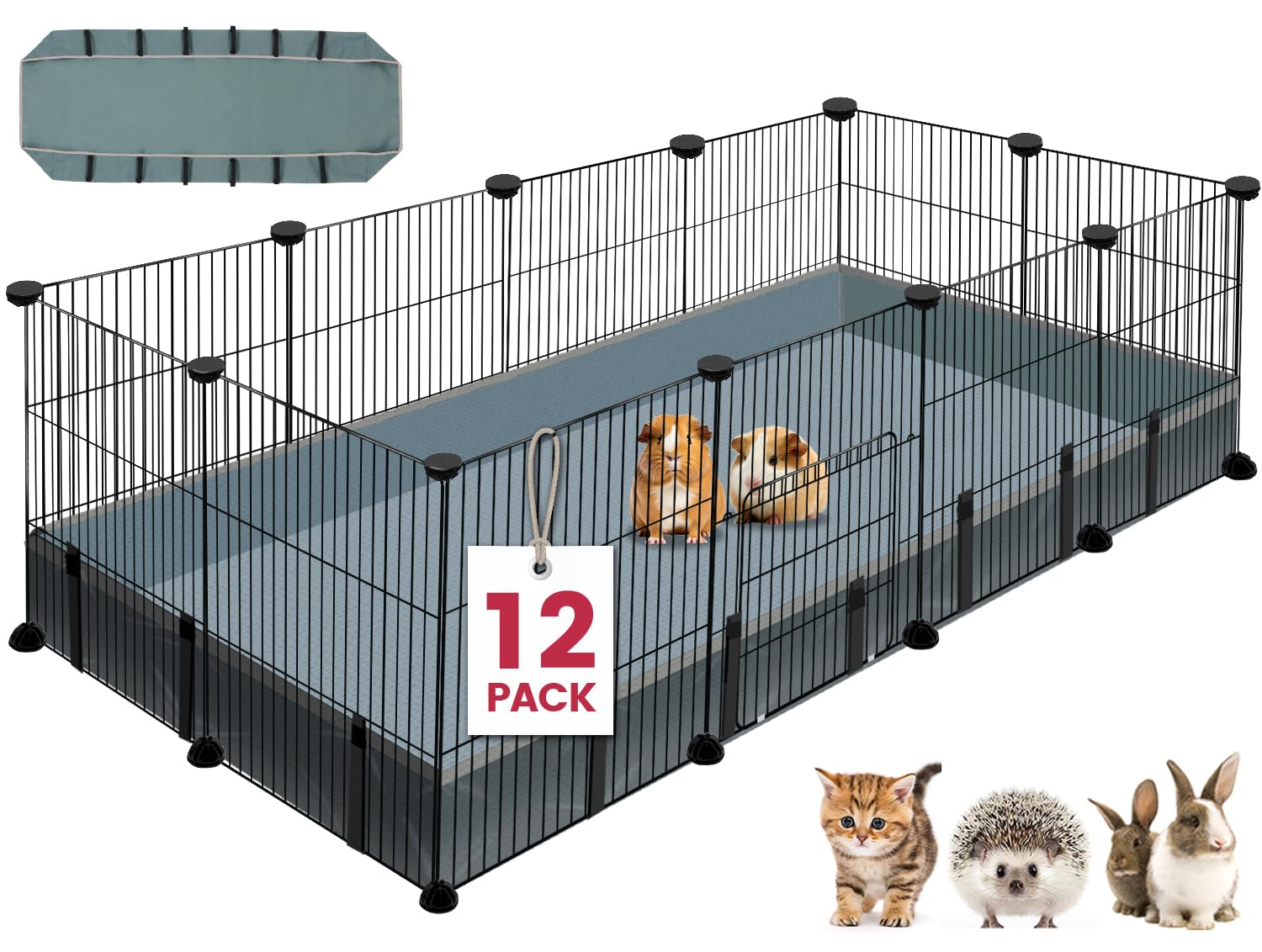 Viscoo 12 Panels Small Animal Playpen,Pet Playpen With Waterproof Mat,C&C Cage For Guinea Pigs,Puppy Play Pen,Bunny Playpen,Indo