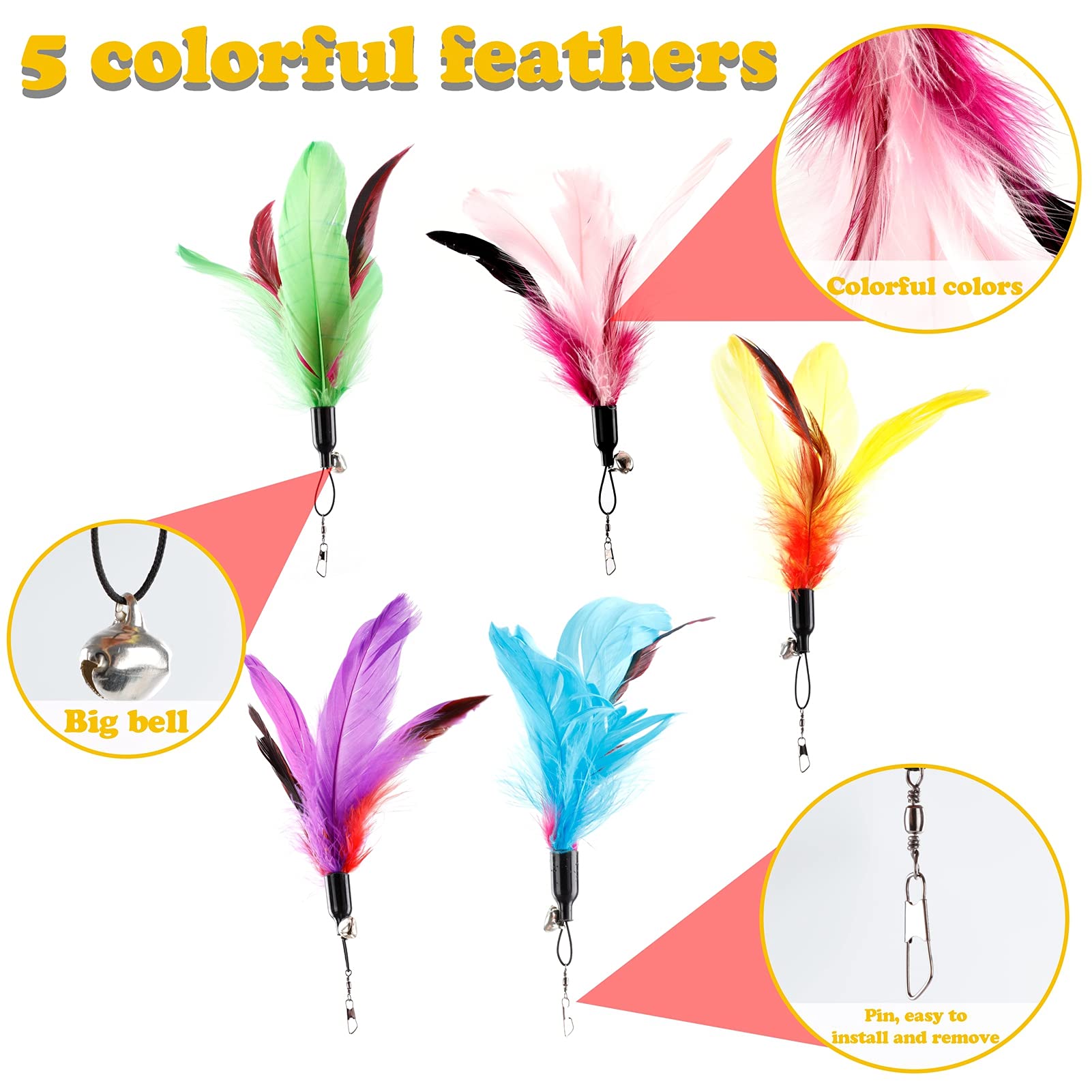 Cat Feather Toys Interactive Cats - Dorakitten Cat Powerful Suction Cup Handheld Teaser Wand Toy And 5Pcs Replacement Feather Wi