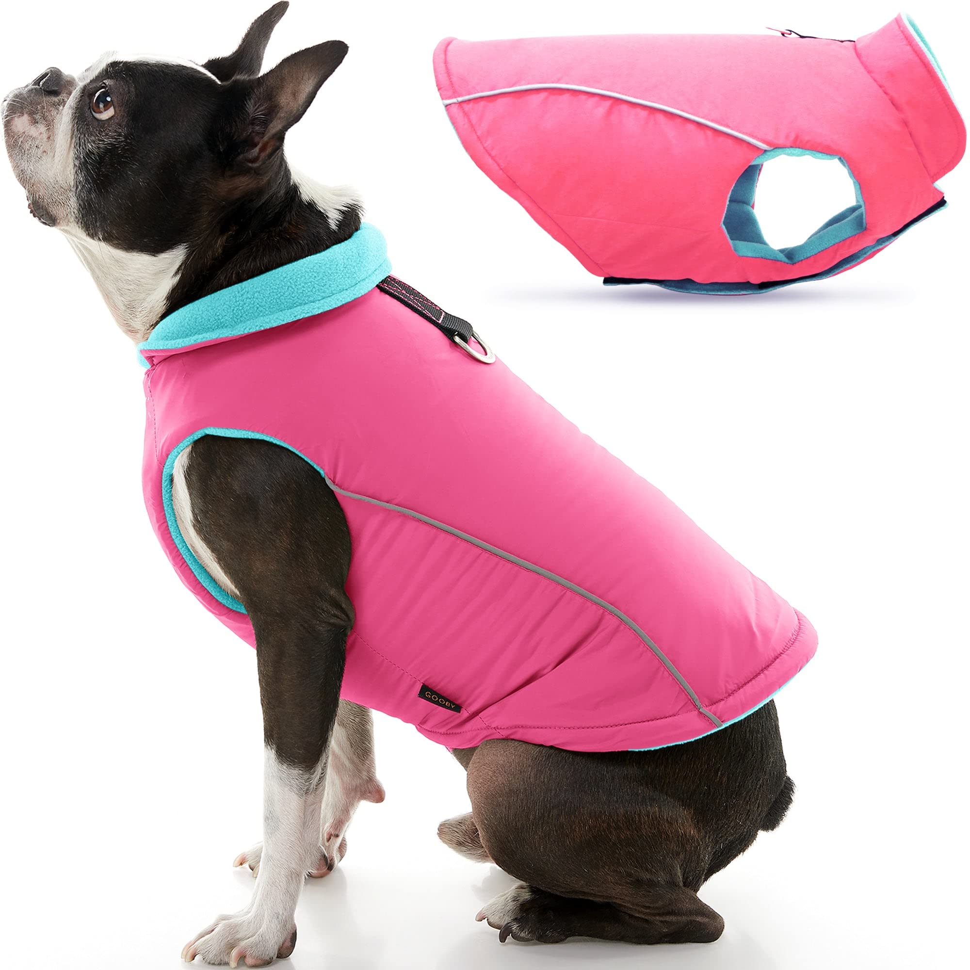 Gooby Sports Vest Dog Jacket - Pink, Medium - Reflective Dog Vest With D Ring Leash - Warm Fleece Lined Small Dog Sweater, Hook And Loop Closure - Dog Clothes For Small Dogs Boy Or Girl Dog Sweater