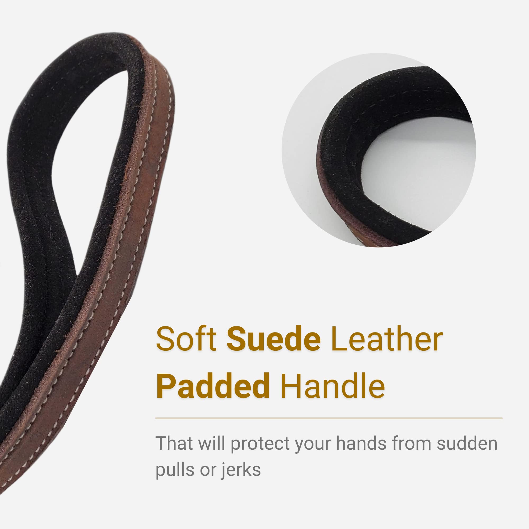 Blazing Paws Vibrania 6 Ft Heavy Duty 1 Inch Wide Super Soft Thick Distressed Premium Leather Dog Leash With Side Ring, Full Bra