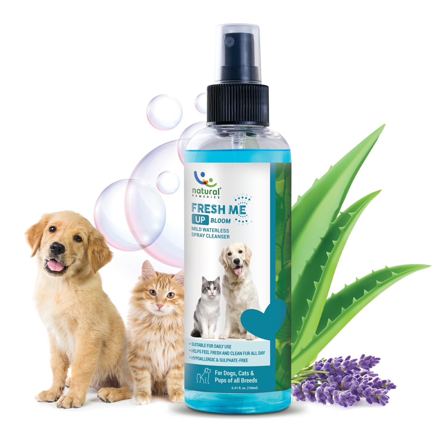 Natural Remedies Fresh Me Up Bloom Mild Waterless Spray Cleanser For Dogs & Cats Of All Breeds, Odor Control, Deep Cleans, Hydra